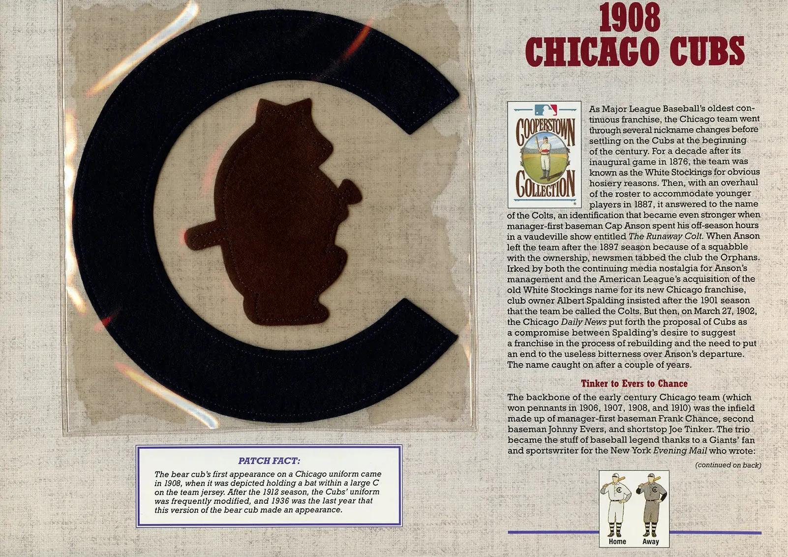 1908 Chicago Cubs Willabee & Ward Patch With Stat Card