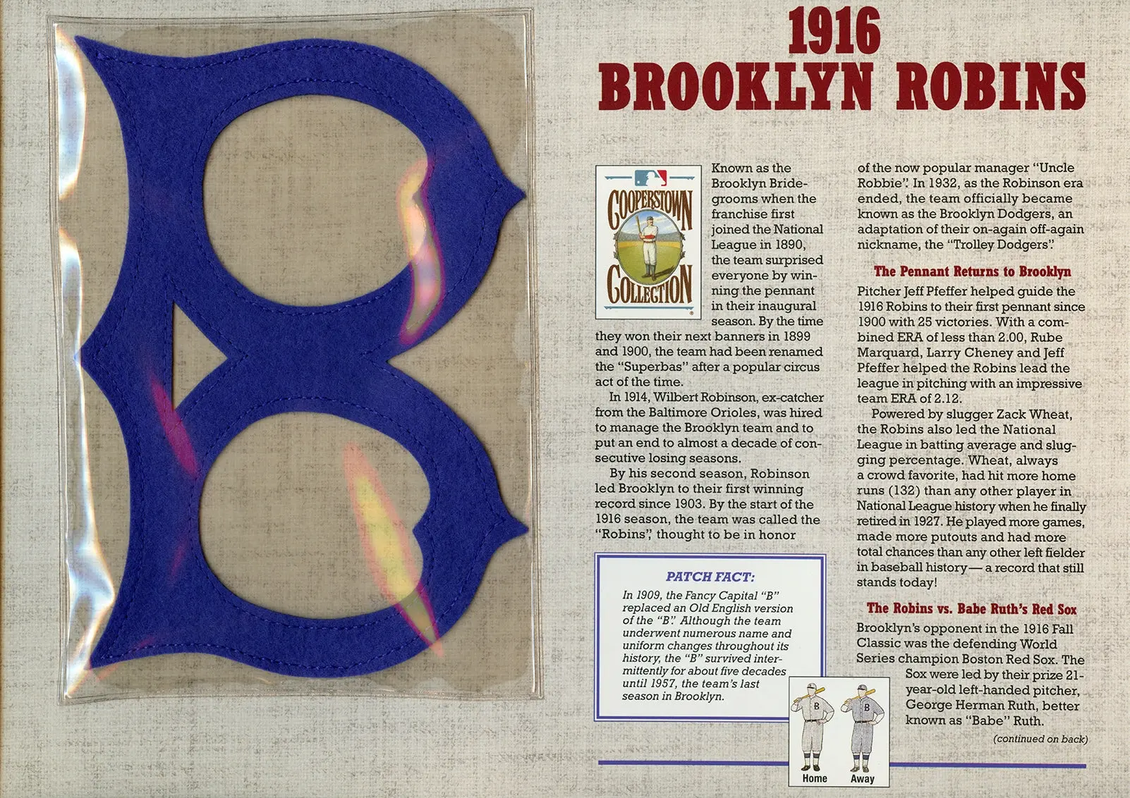 1916 Brooklyn Robins Willabee & Ward Patch With Stat Card