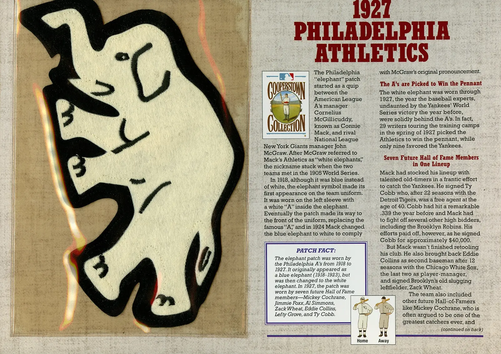 1927 Philadelphia Athletics Willabee & Ward Patch With Stat Card