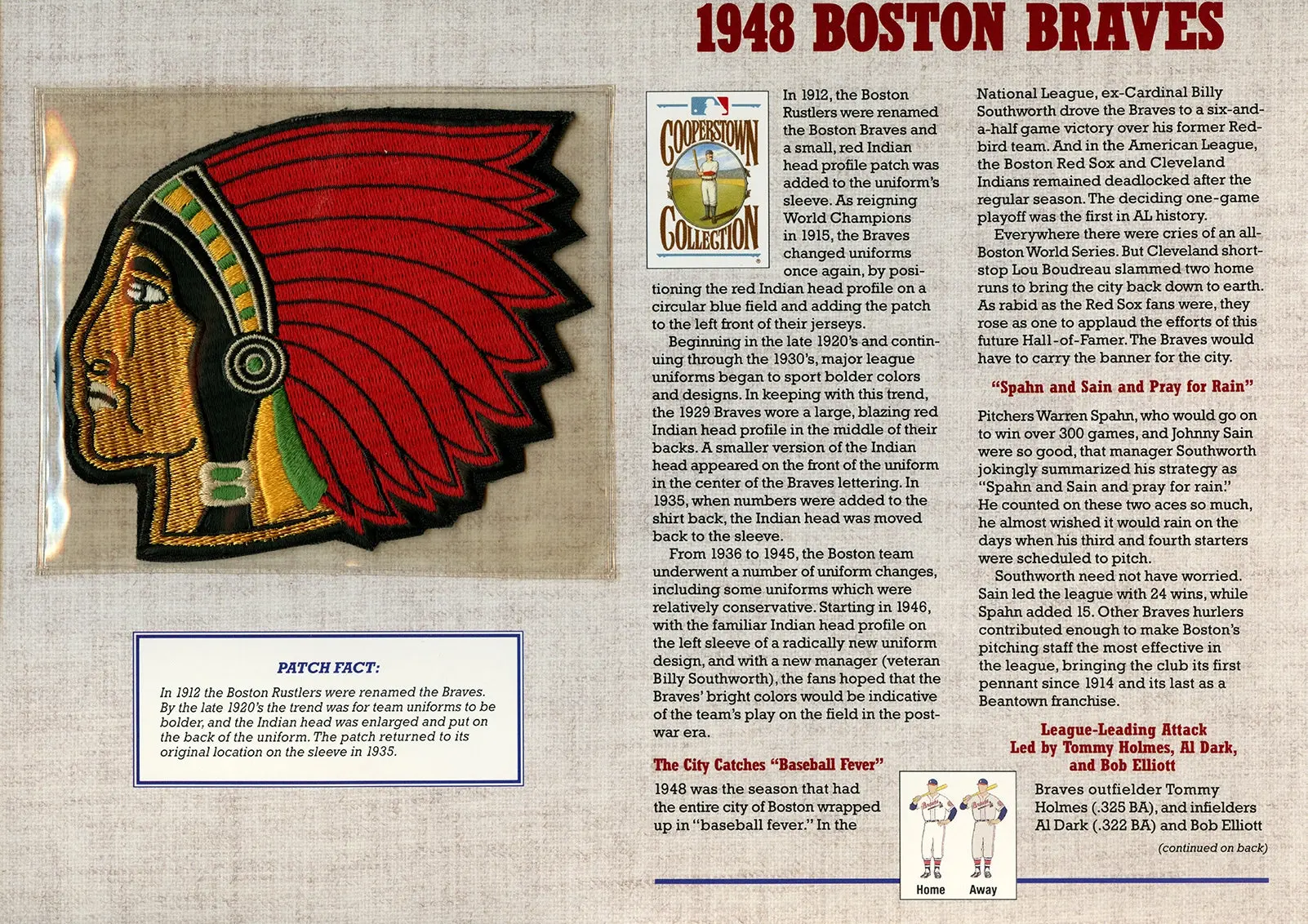 1948 Boston Braves Willabee & Ward Patch With Stat Card