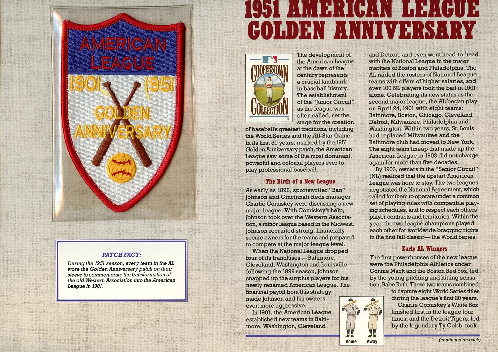 1951 American League Golden Anniversary Willabee & Ward Patch With Stat Card