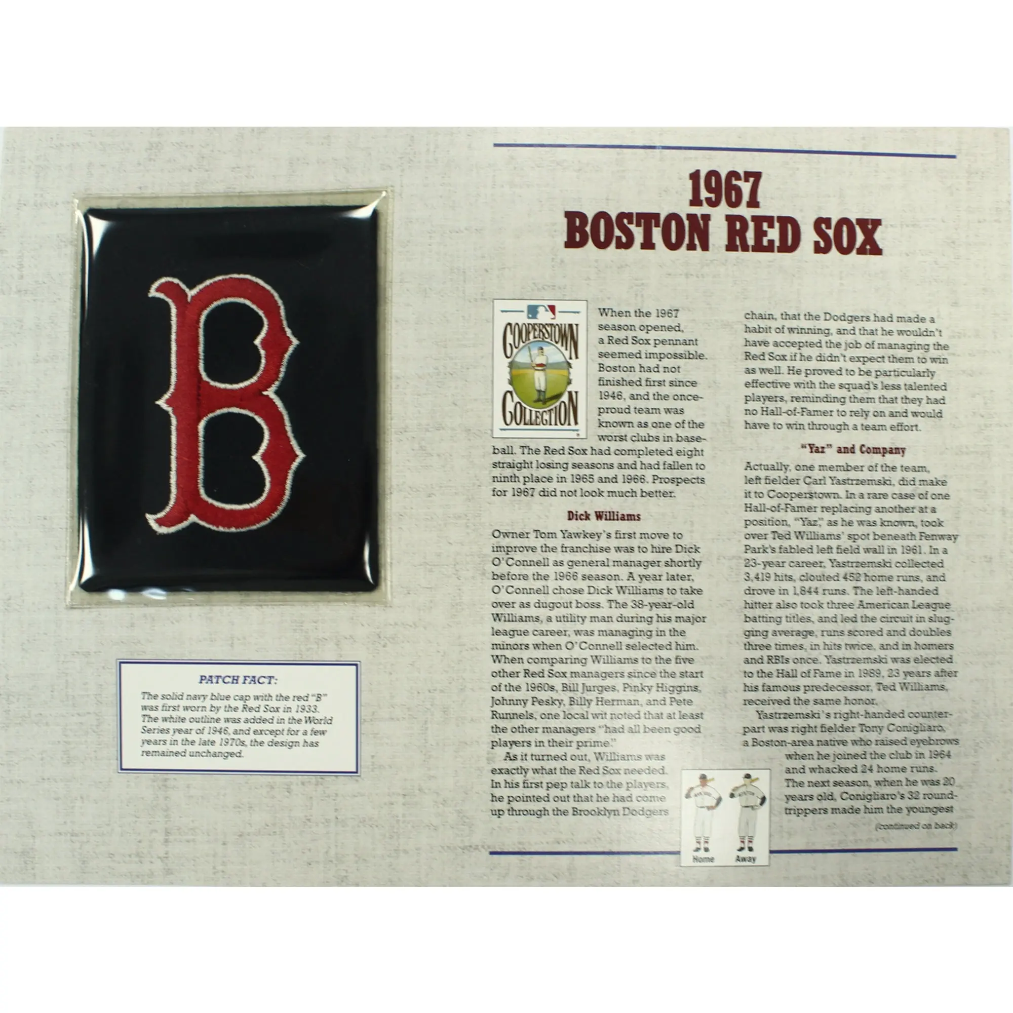 1967 Boston Red Sox Willabee & Ward Patch With Stat Card