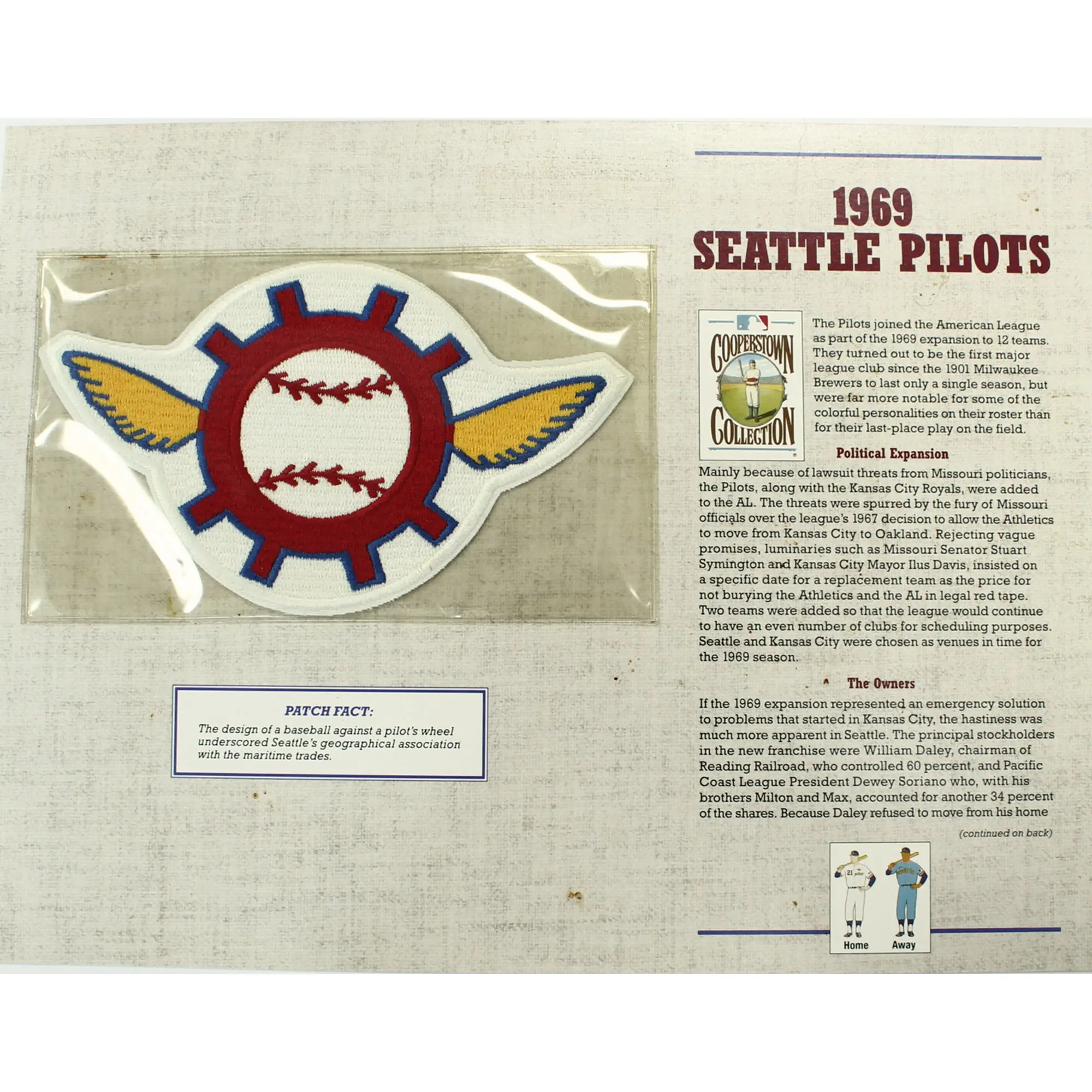 1969 Seattle Pilots Willabee & Ward Patch With Stat Card