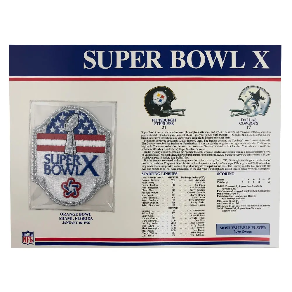 1976 NFL Super Bowl X Logo Willabee & Ward Patch (Dallas Cowboys vs. Pittsburgh Steelers)
