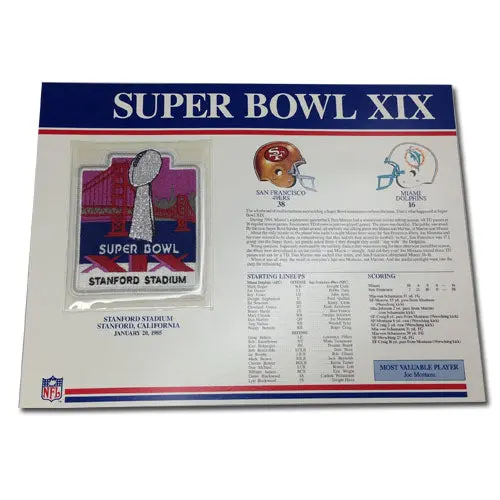 1985 NFL Super Bowl XIX Logo Willabee & Ward Patch With Header Board (Miami Dolphins vs. San Francisco 49ers)