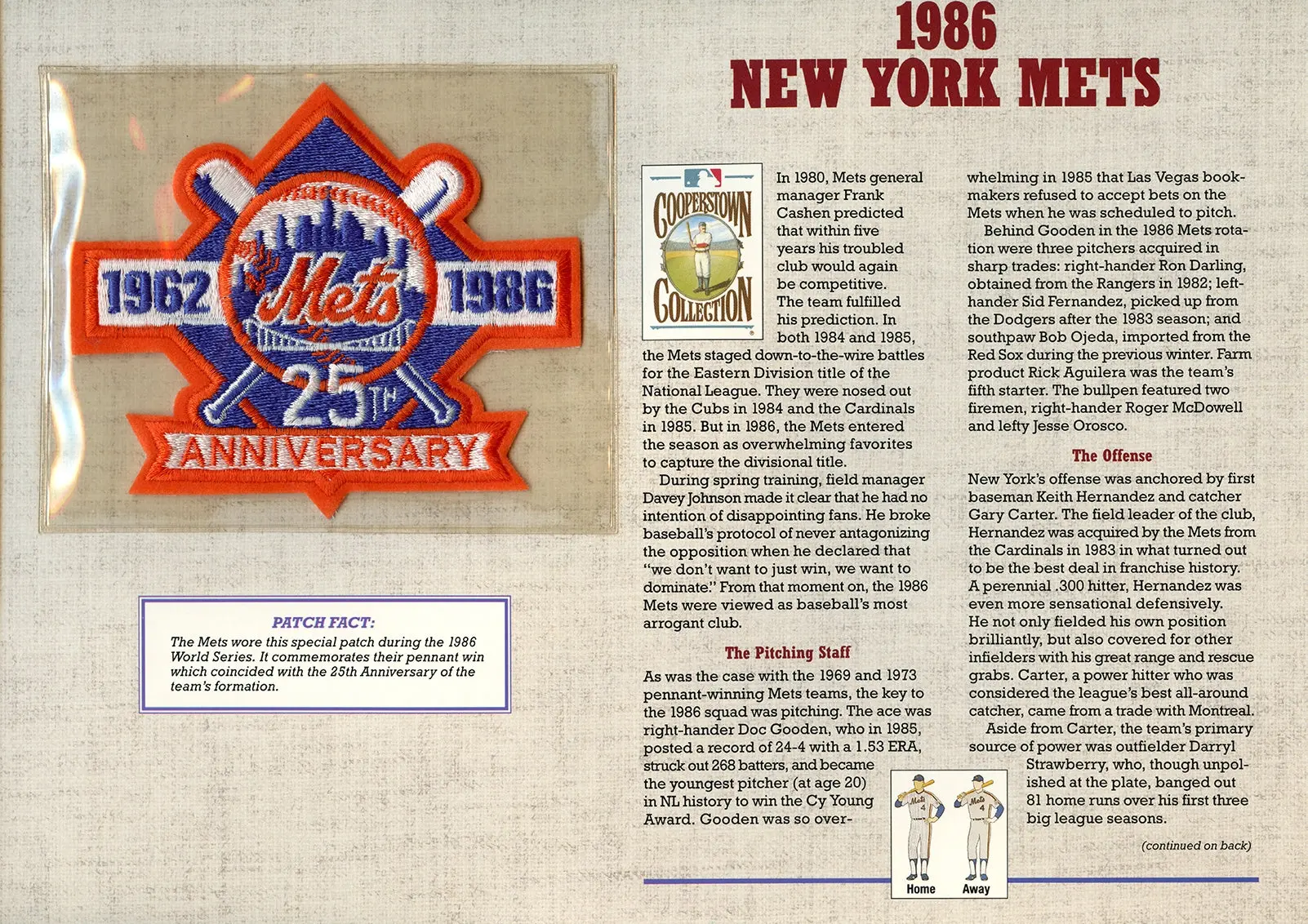 1986 New York Mets Willabee & Ward Patch With Stat Card