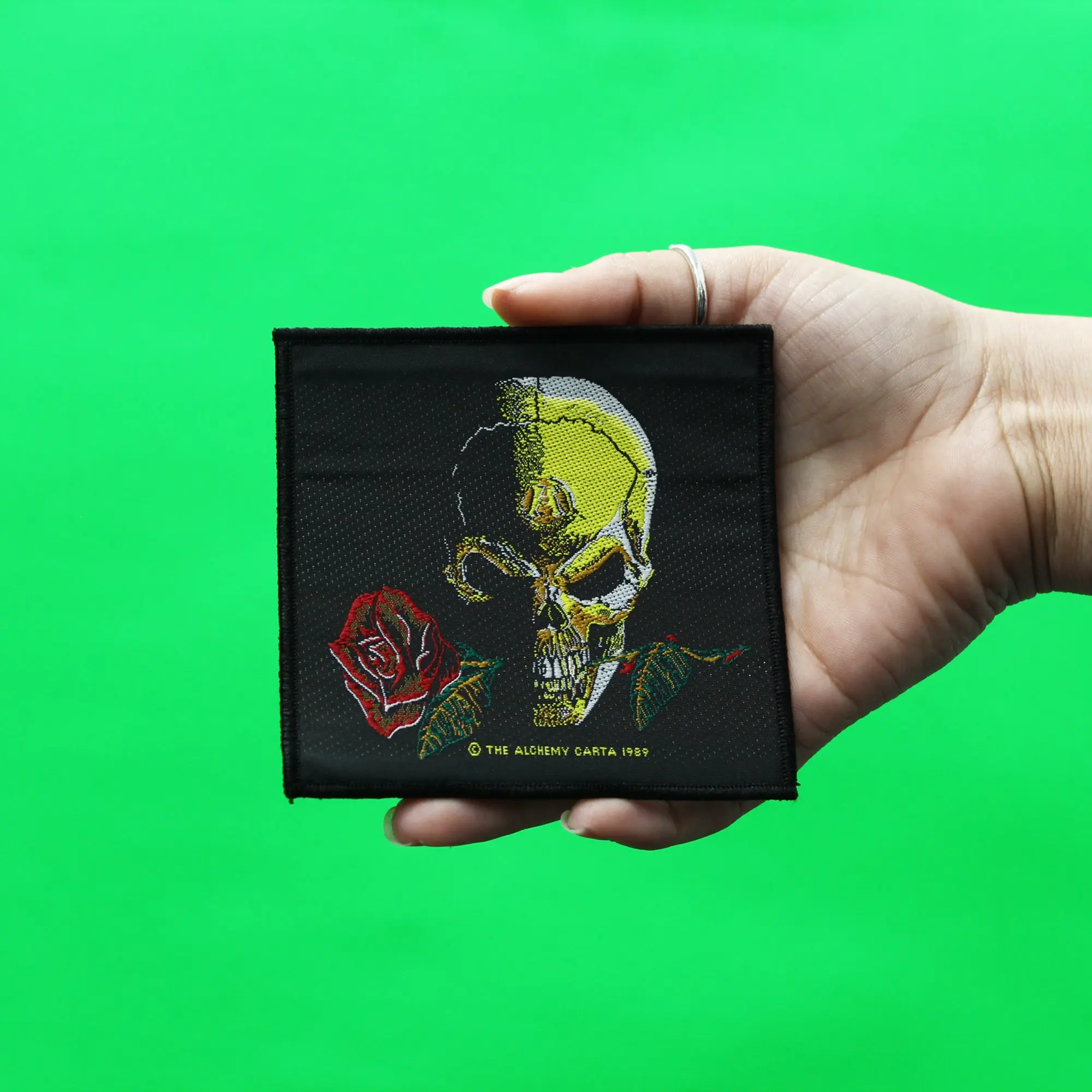 Alchemy The Alchemist Patch Skull Red Rose Woven Sew On - Image 2