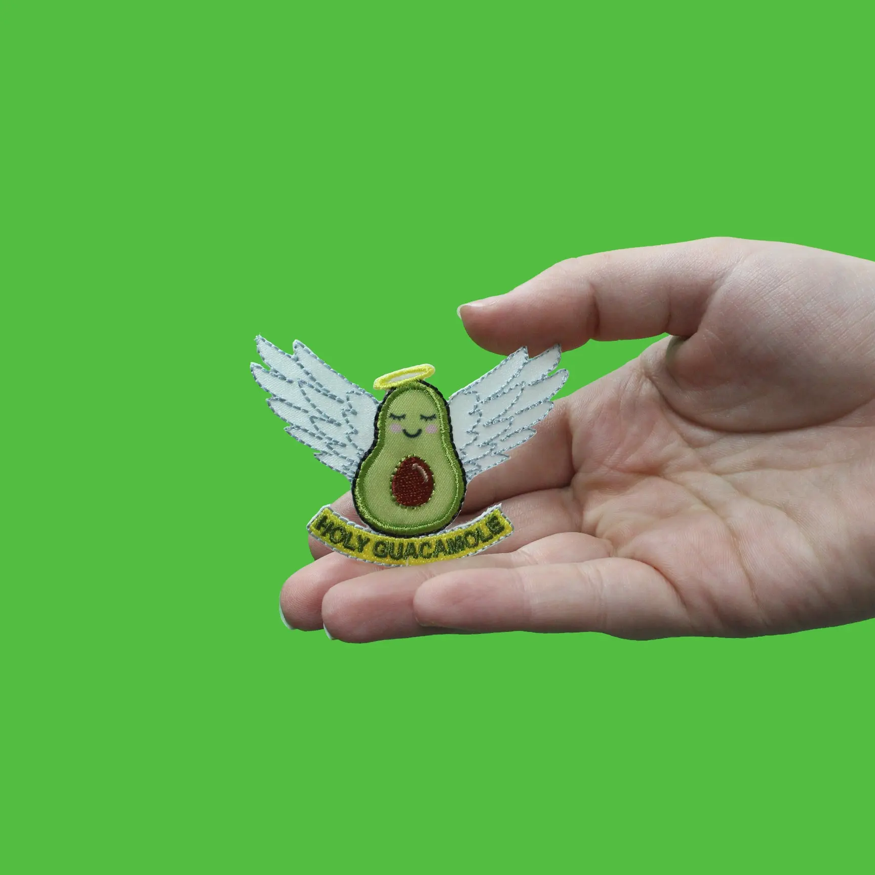 Angelic Avocado Holy Guacamole Embroidered Iron On Applique Patch - Image 2
