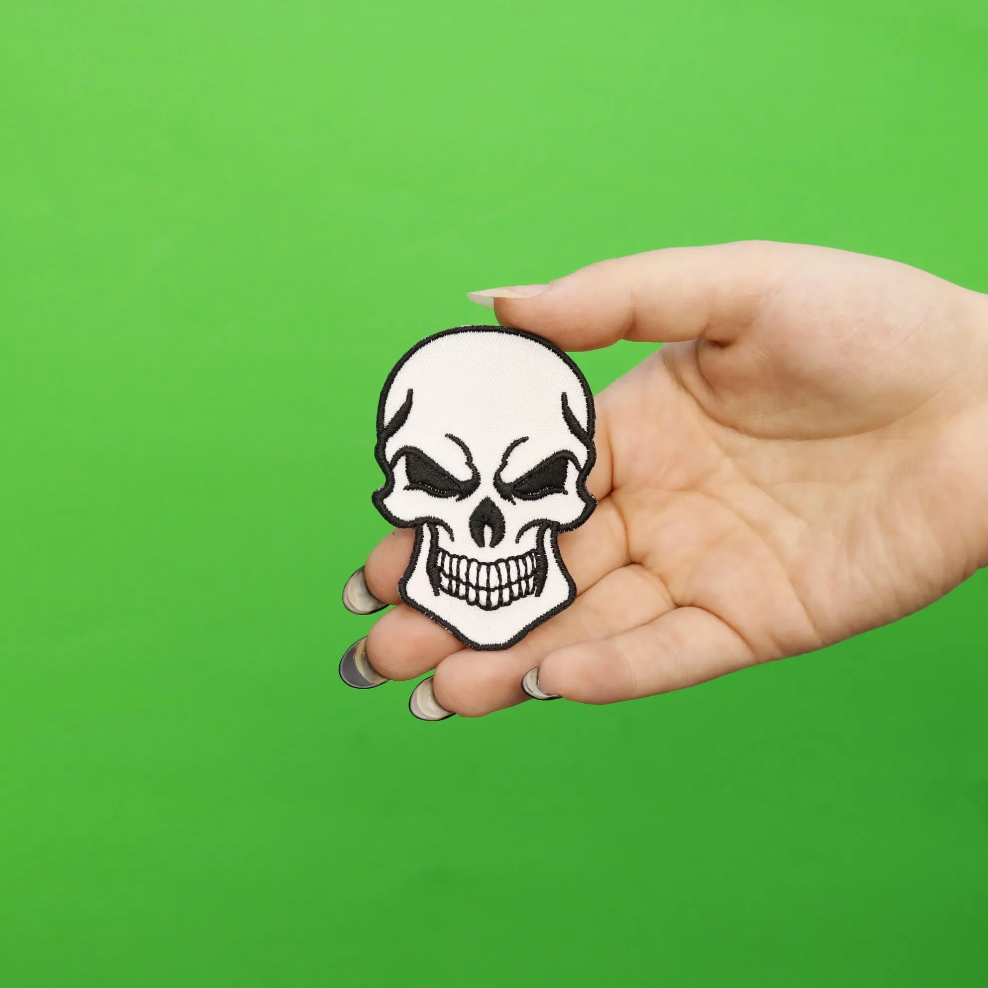 Angry Skull Embroidered Iron On Patch - Image 2
