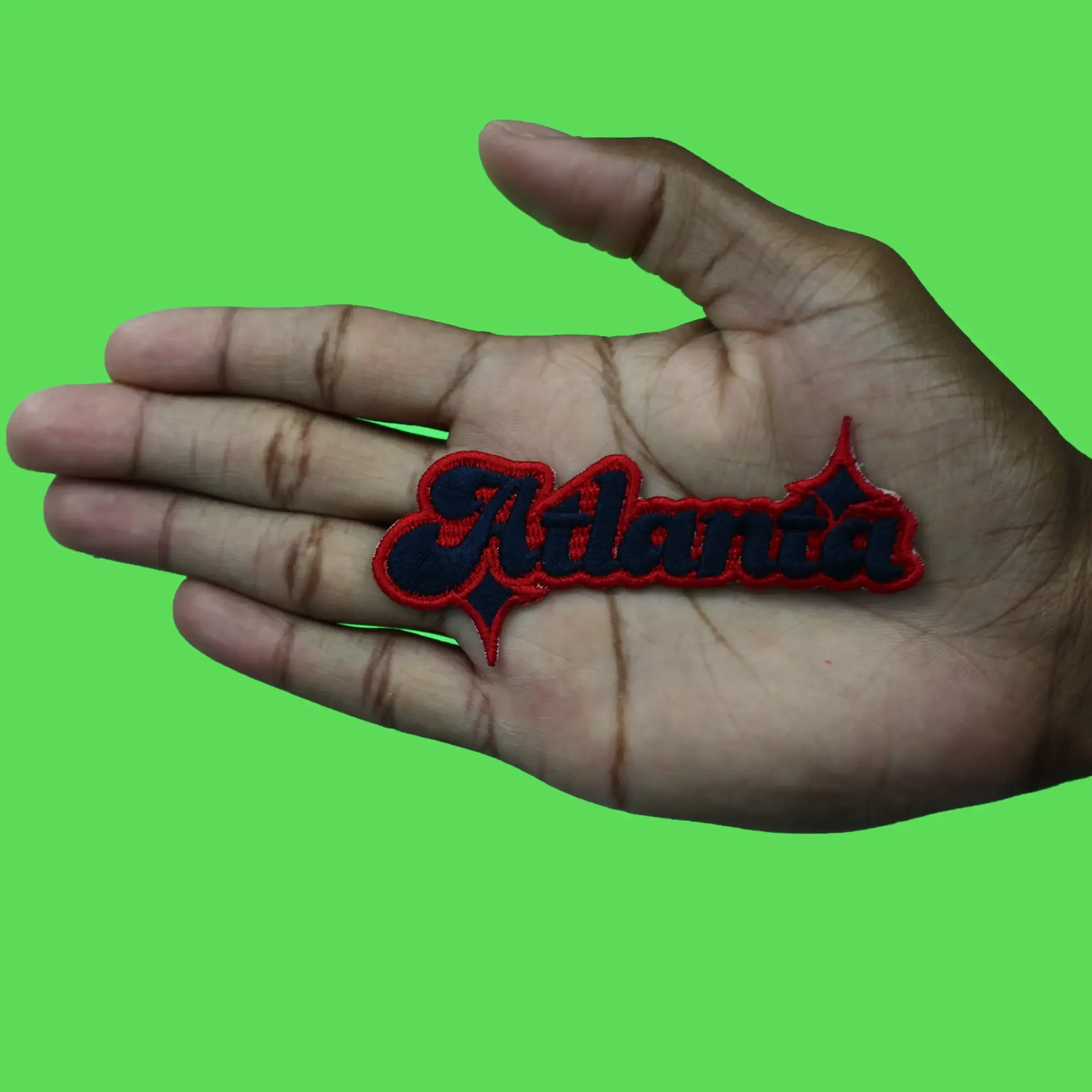 Atlanta Sparkle Script Patch Red/Navy Blue Baseball Sports Embroidered Iron On - Image 2