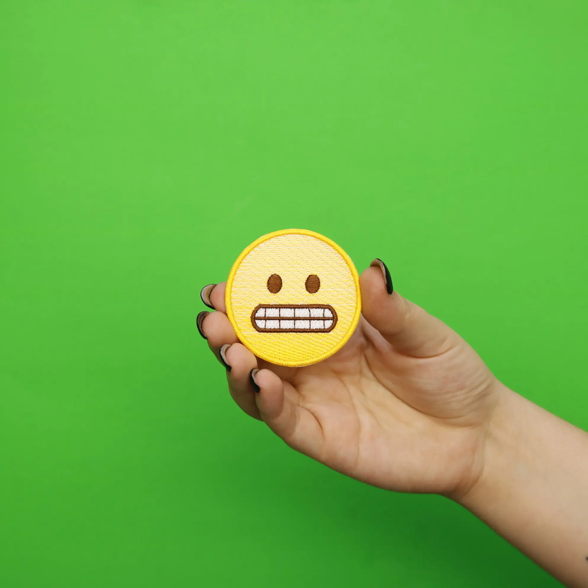 Awkward Grimacing Iron On Embroidered Patch - Image 2