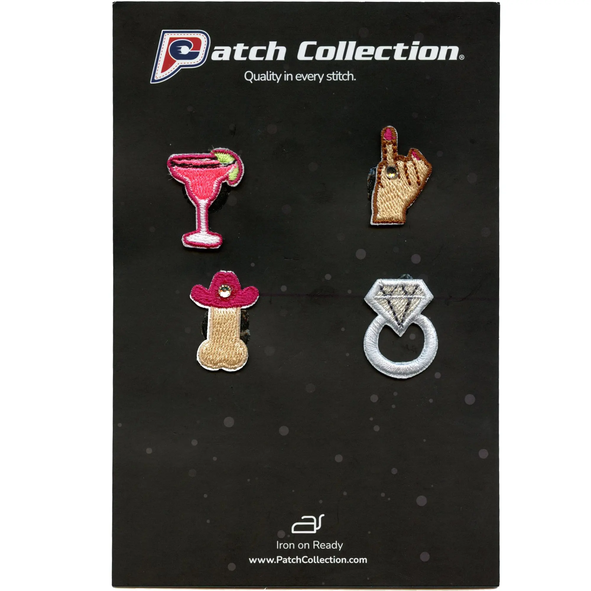 Bachelorette 4 Pack Mini Set Patch Ring Hand Marg Male Anatomy Embroidered Iron-On - Image 2