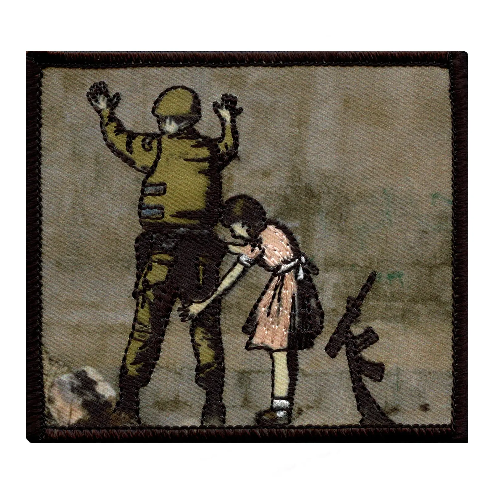Banksy Girl Frisking Soldier Embroidered Iron On PhotoPatch