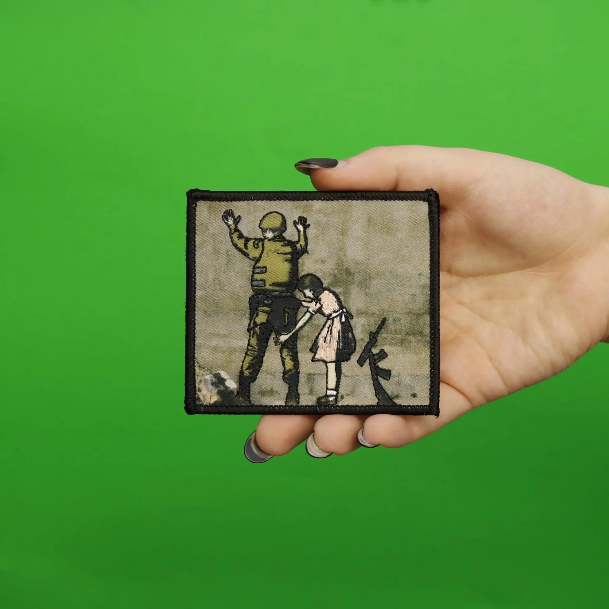 Banksy Girl Frisking Soldier Embroidered Iron On PhotoPatch - Image 2