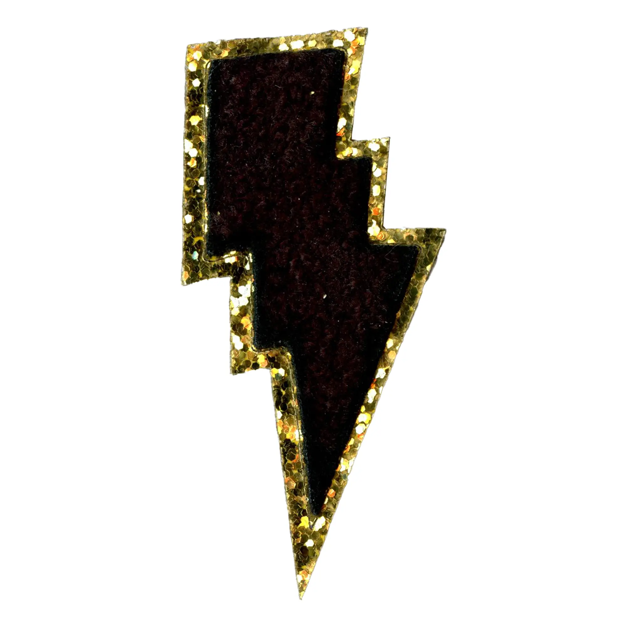 Black Lightning Bolt Patch Weather Symbol Decor Chenille Iron On