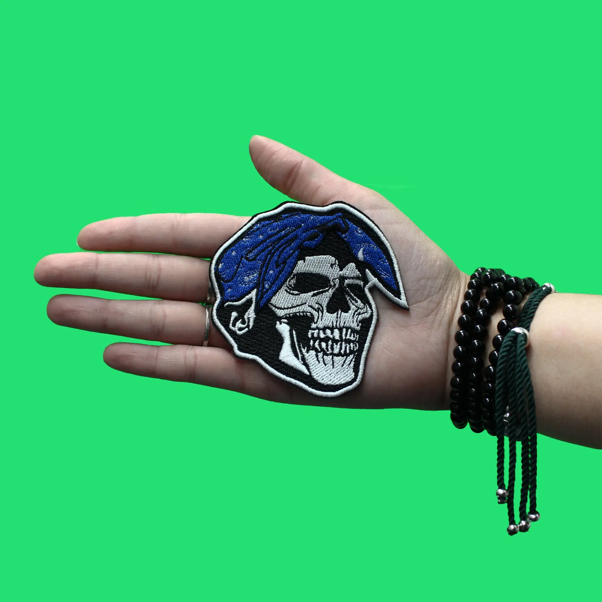 Blue Bandana Skull Patch West Coast California Rapper Embroidered Iron On - Image 2