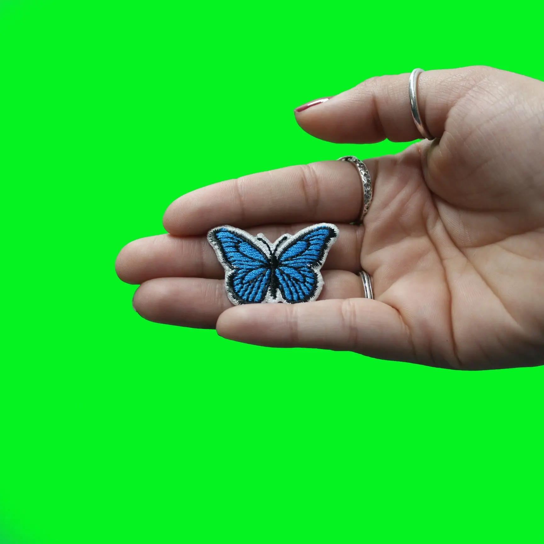 Blue Butterfly Hat Patch Embroidered Iron On - Image 2