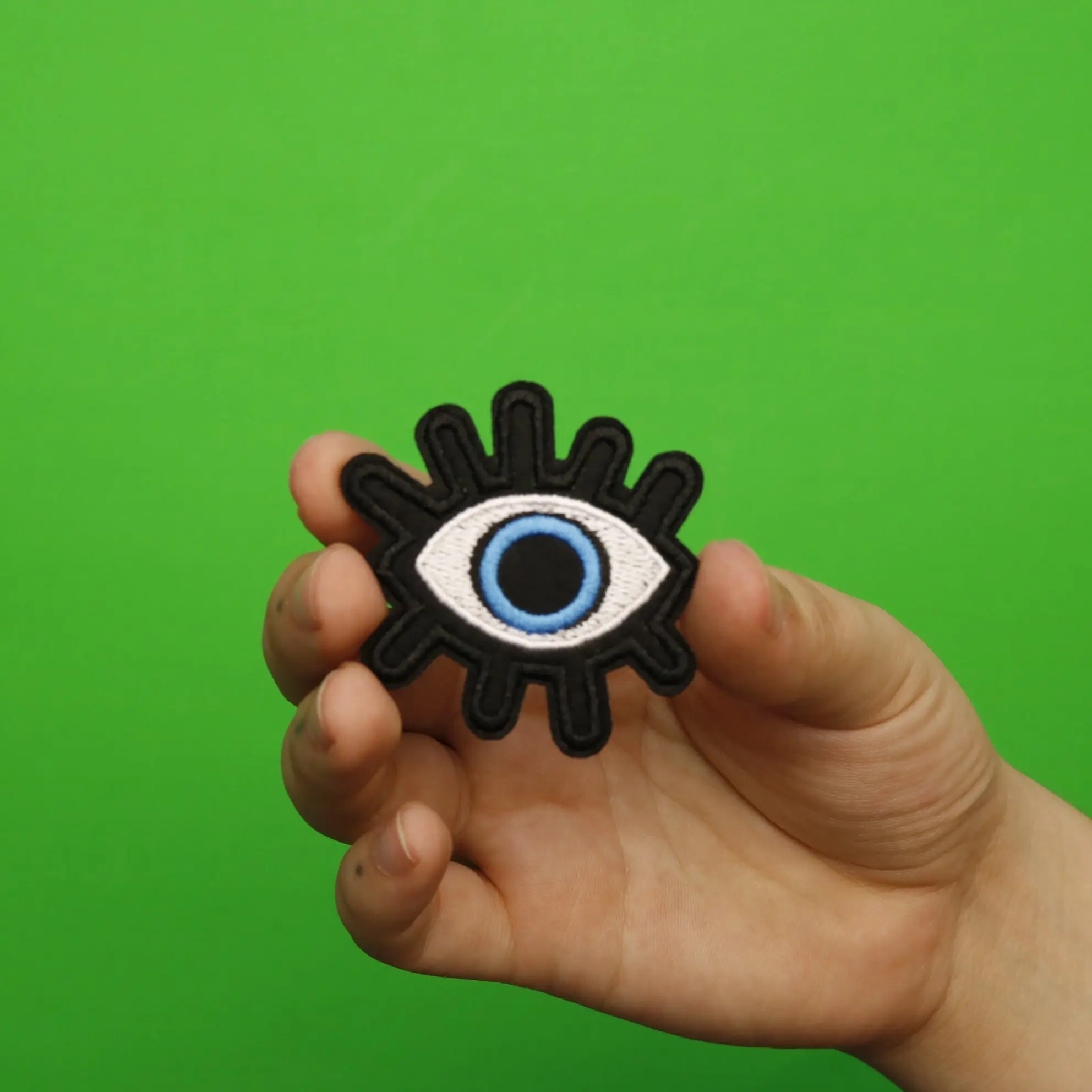 Blue Eye With Lashes Embroidered Iron On Patch - Image 2