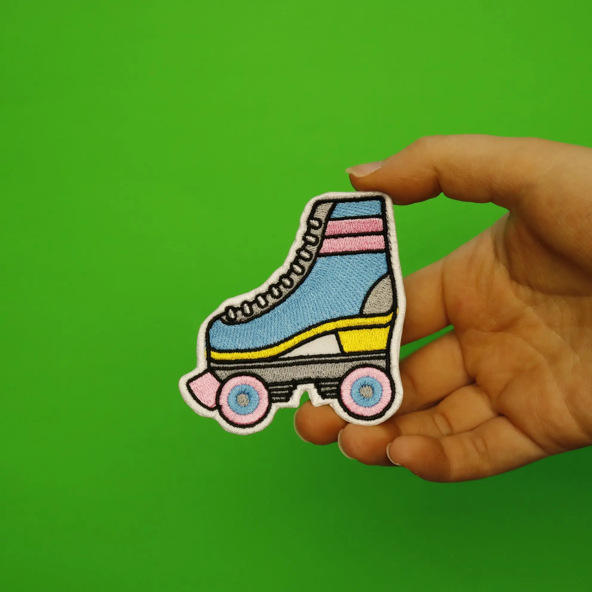 Blue & Pink Roller Skate Embroidered Iron On Patch - Image 2