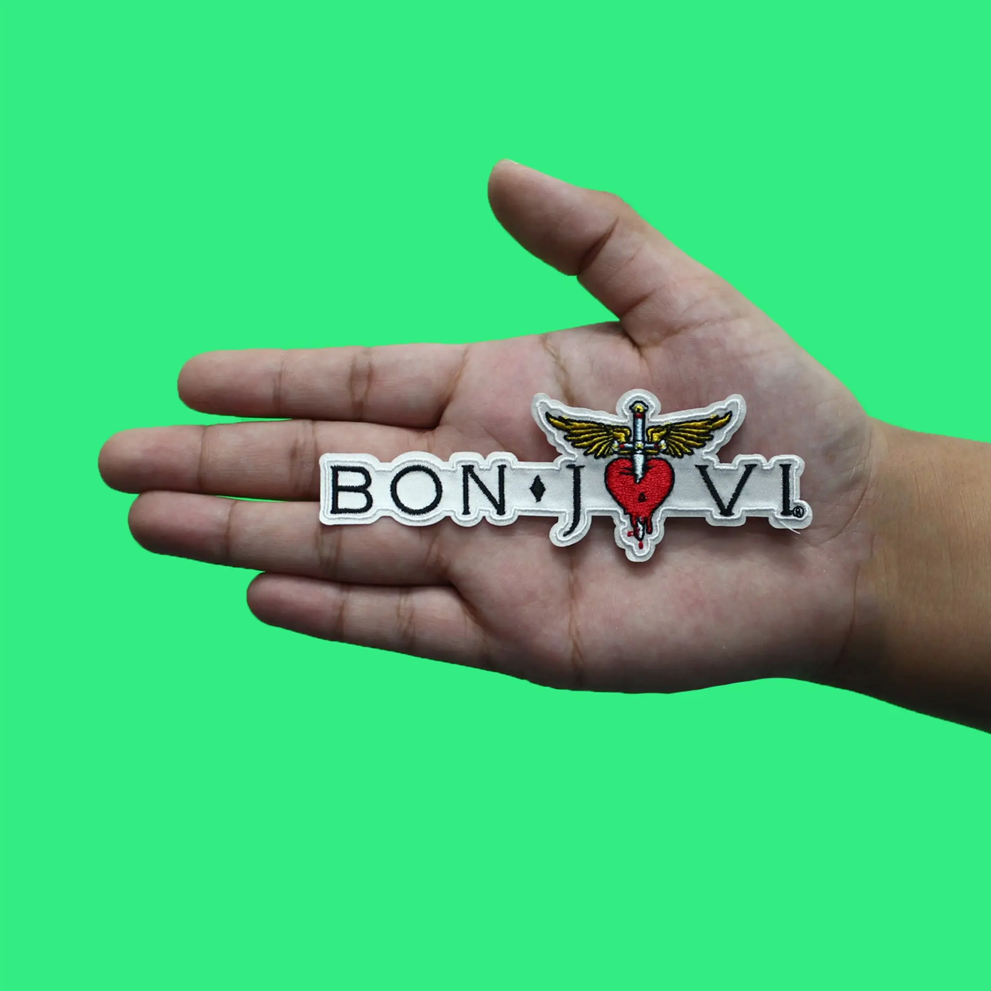 Bon Jovi Logo Patch Daggered Heart Rock Embroidered Iron On - Image 2