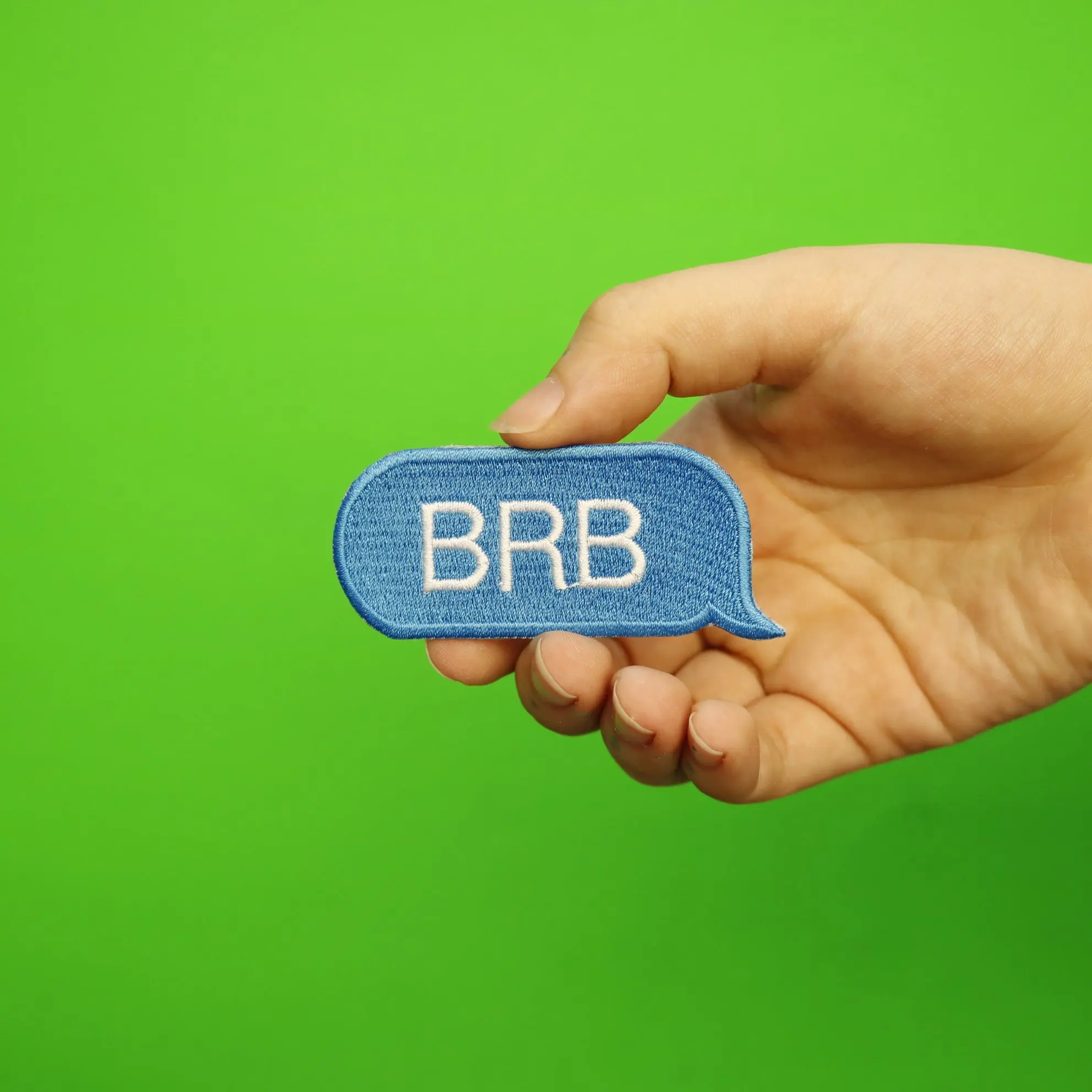 BRB Blue Text Bubble Embroidered Iron On Patch - Image 2