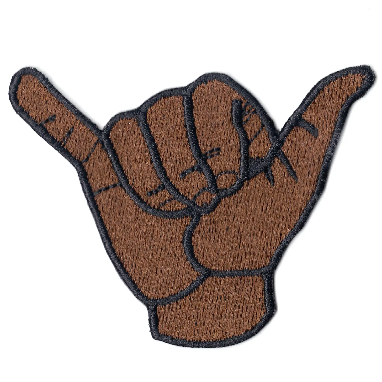 Brown Bro Hand Hang Loose Iron on Patch