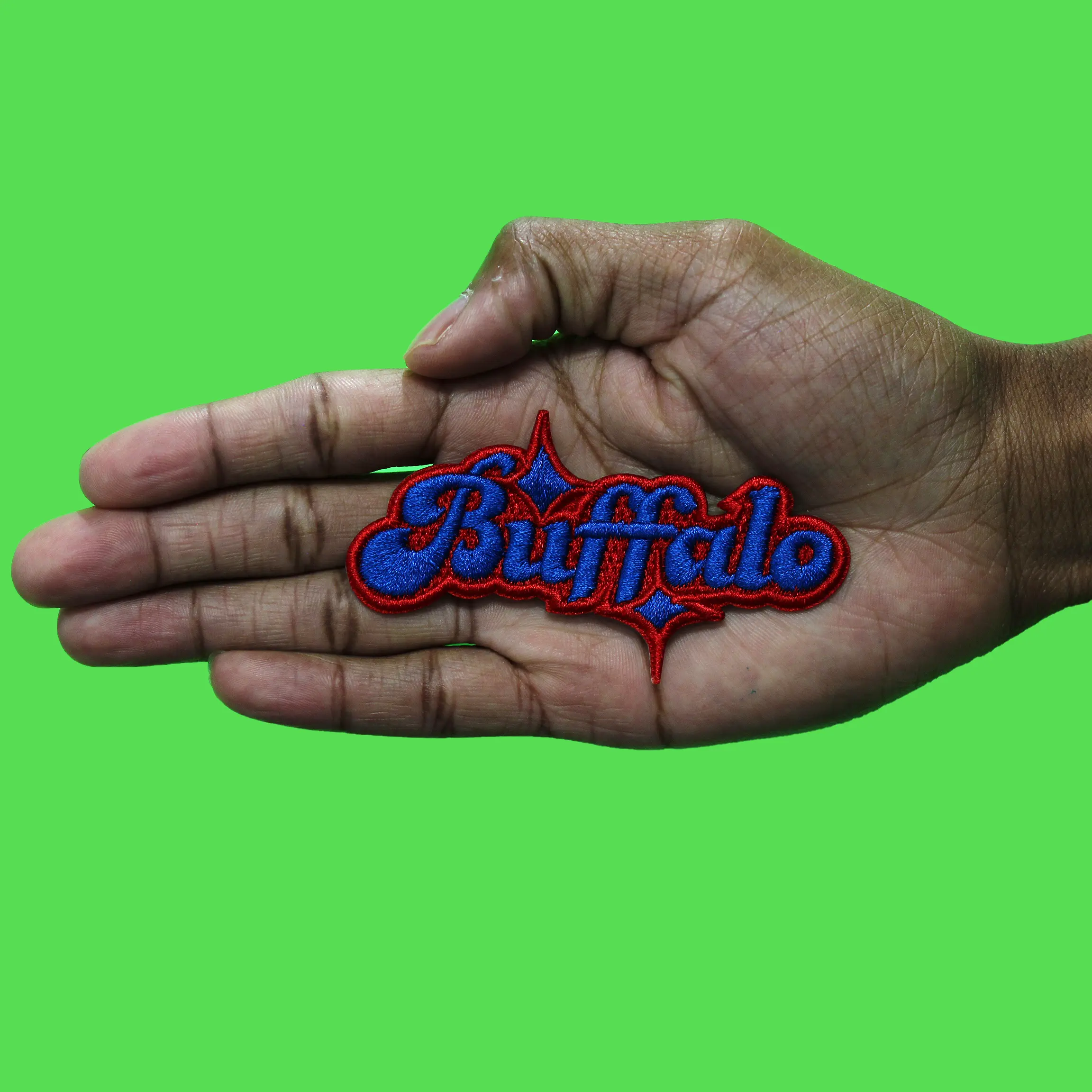 Buffalo Sparkle Script Patch Red/Blue Football Sports Embroidered Iron On - Image 2