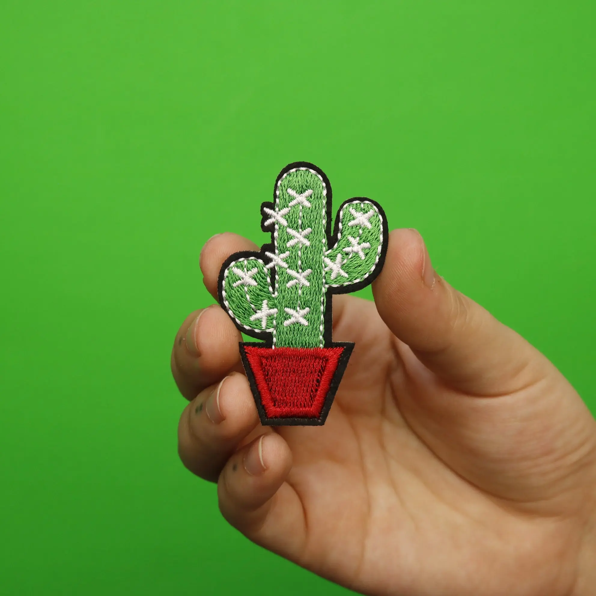 Cactus In Pot Embroidered Iron On Patch - Image 2