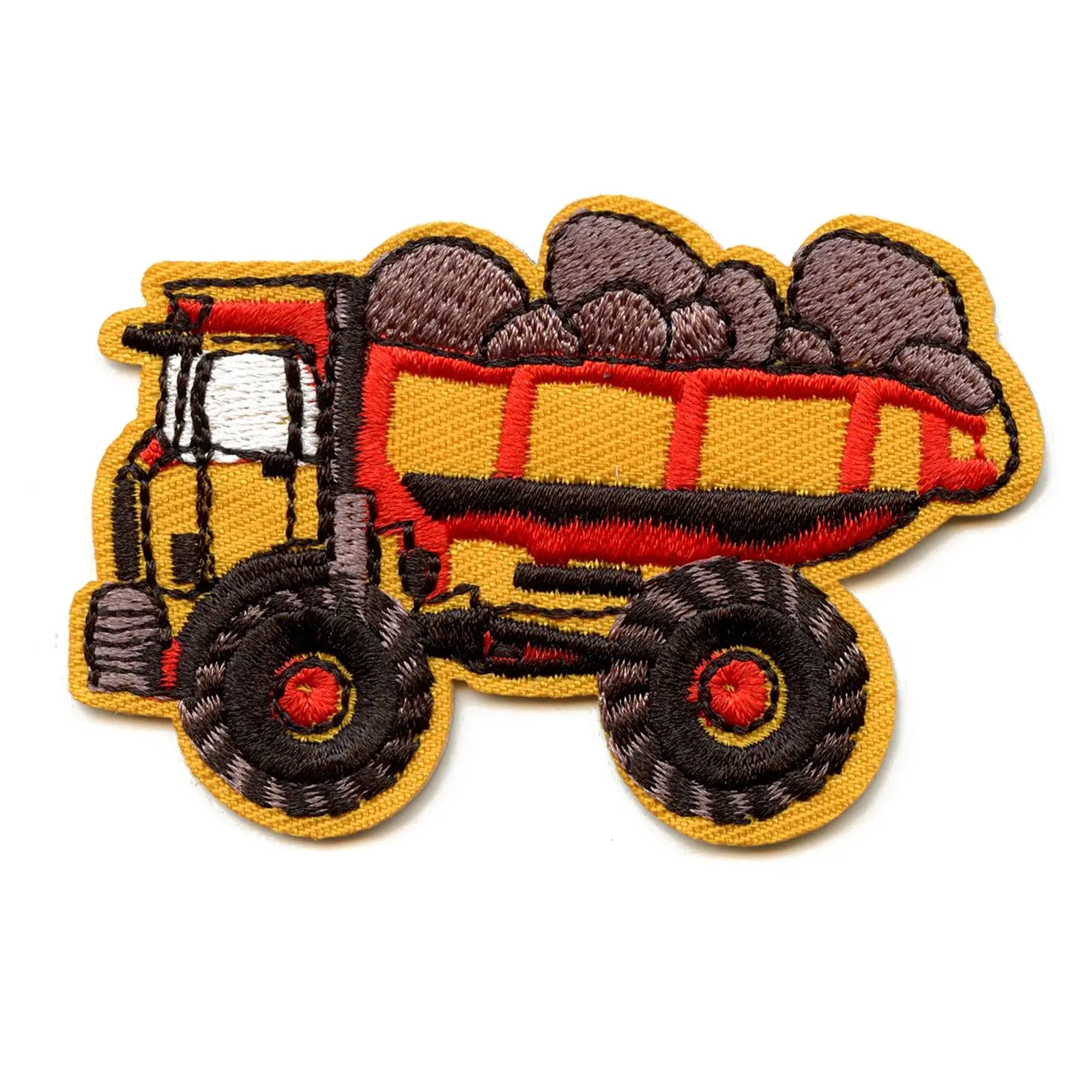 Yellow Dump Truck With Rocks Embroidered Iron On Patch