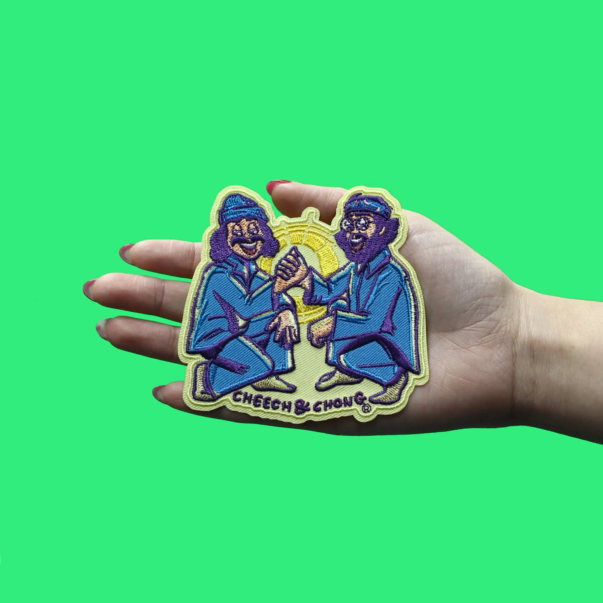 Cheech & Chong Handshake Patch Hippy Stoner Comedians Embroidered Iron On - Image 2