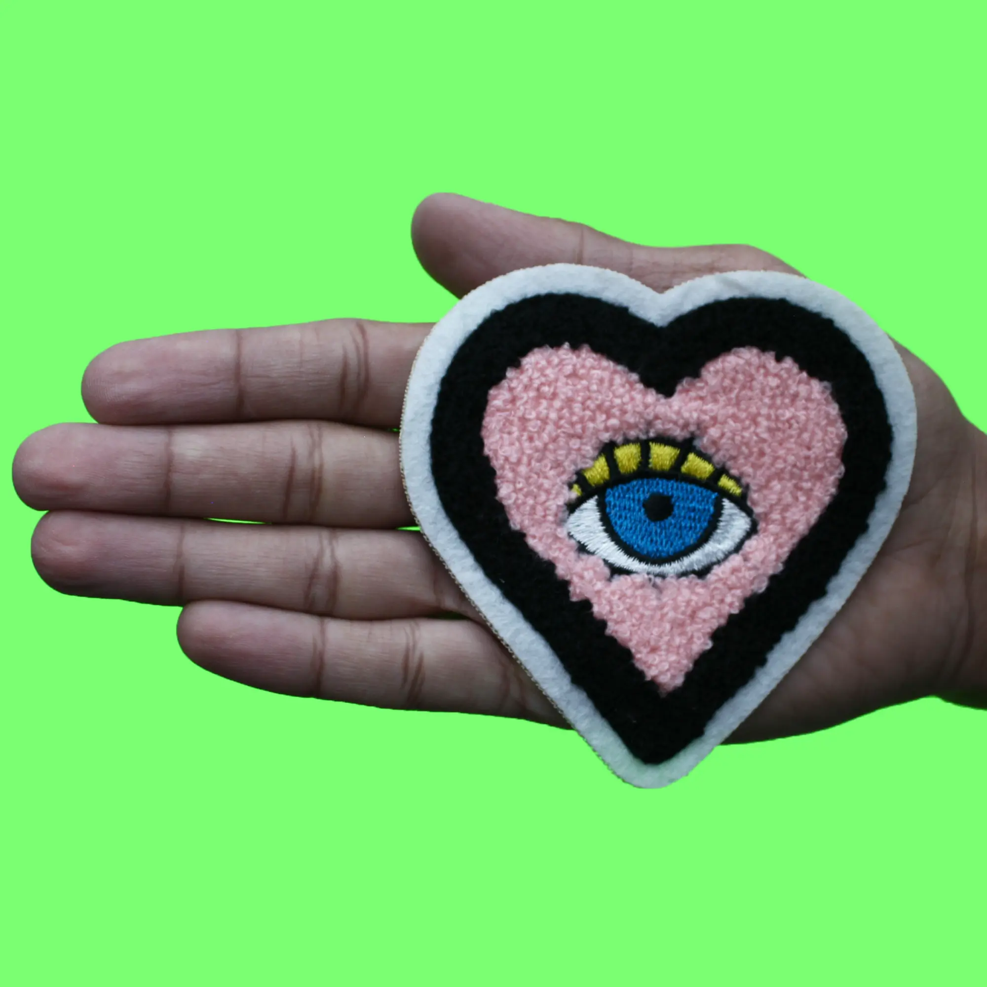 Chenille Heart Evil Eye Patch Spiritual Gold Ojo Embroidered Iron On - Image 2