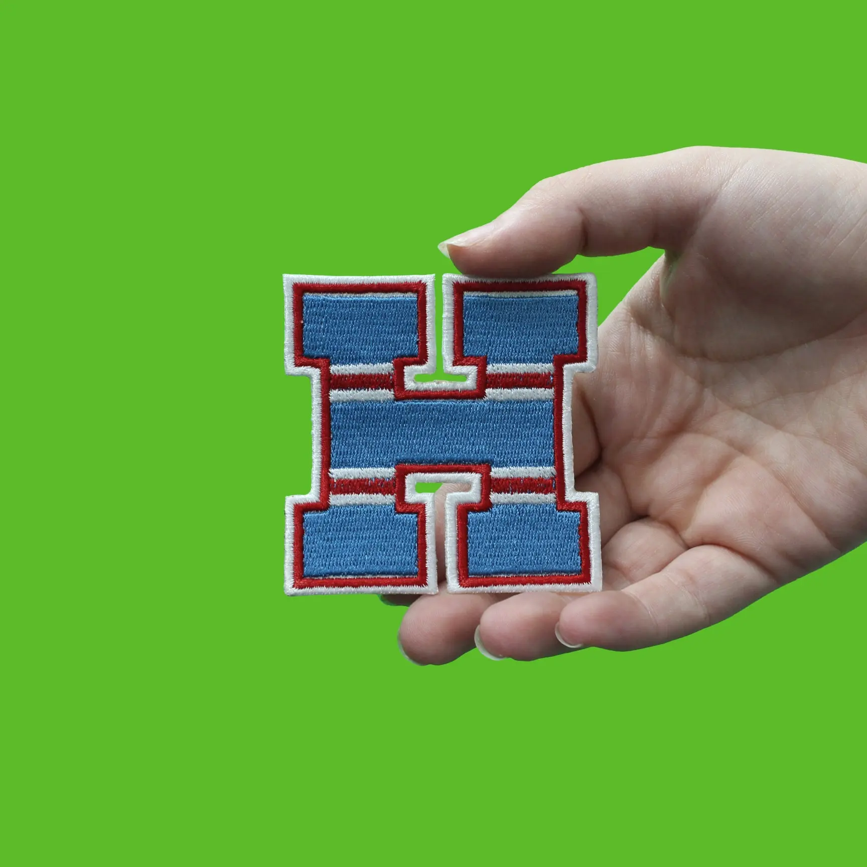 City Of Houston Blue/Red "H" Logo Retro Football Jersey Parody Embroidered Iron On Patch - Image 2