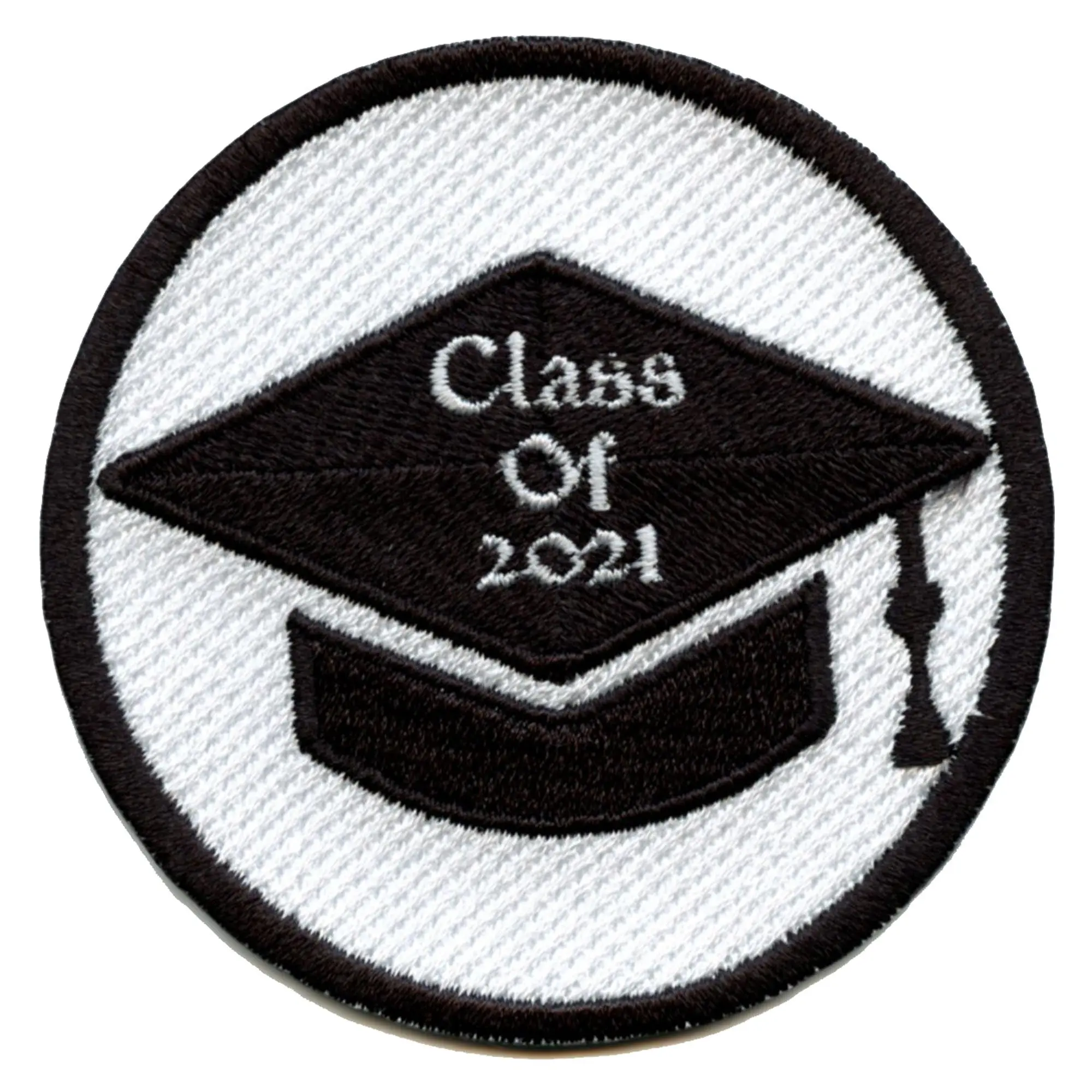 Class Of 2021 Script In Graduation Cap Round Embroidered Iron On Patch