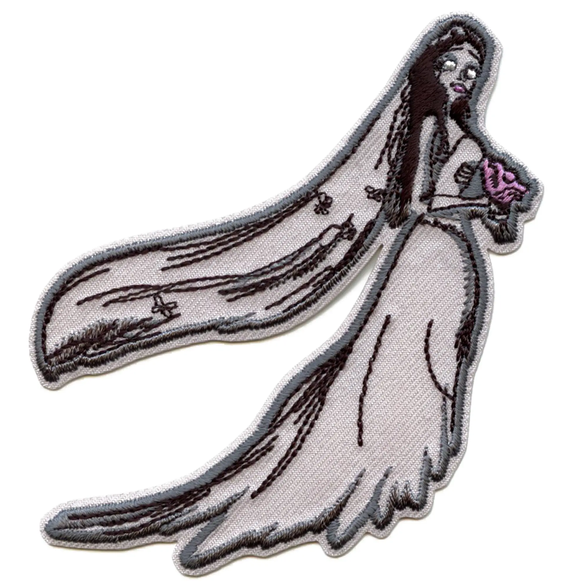 Corpse Bride Emily Holding Flowers Patch Tim Burton Cartoon Embroidered Iron On - Image 2