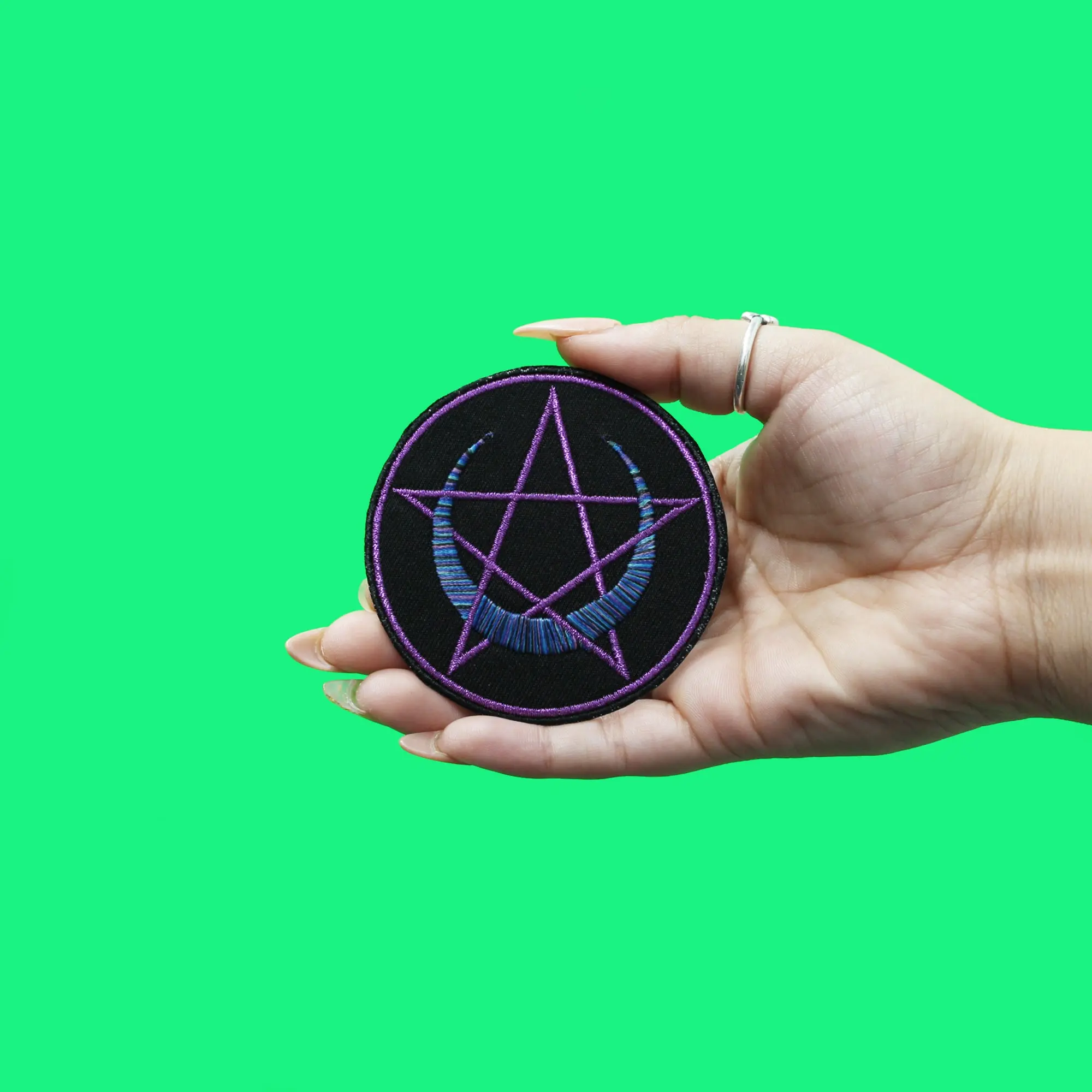 Crescent Moon Patch Pentacle EXCLUSIVE Embroidered Iron On - Image 2