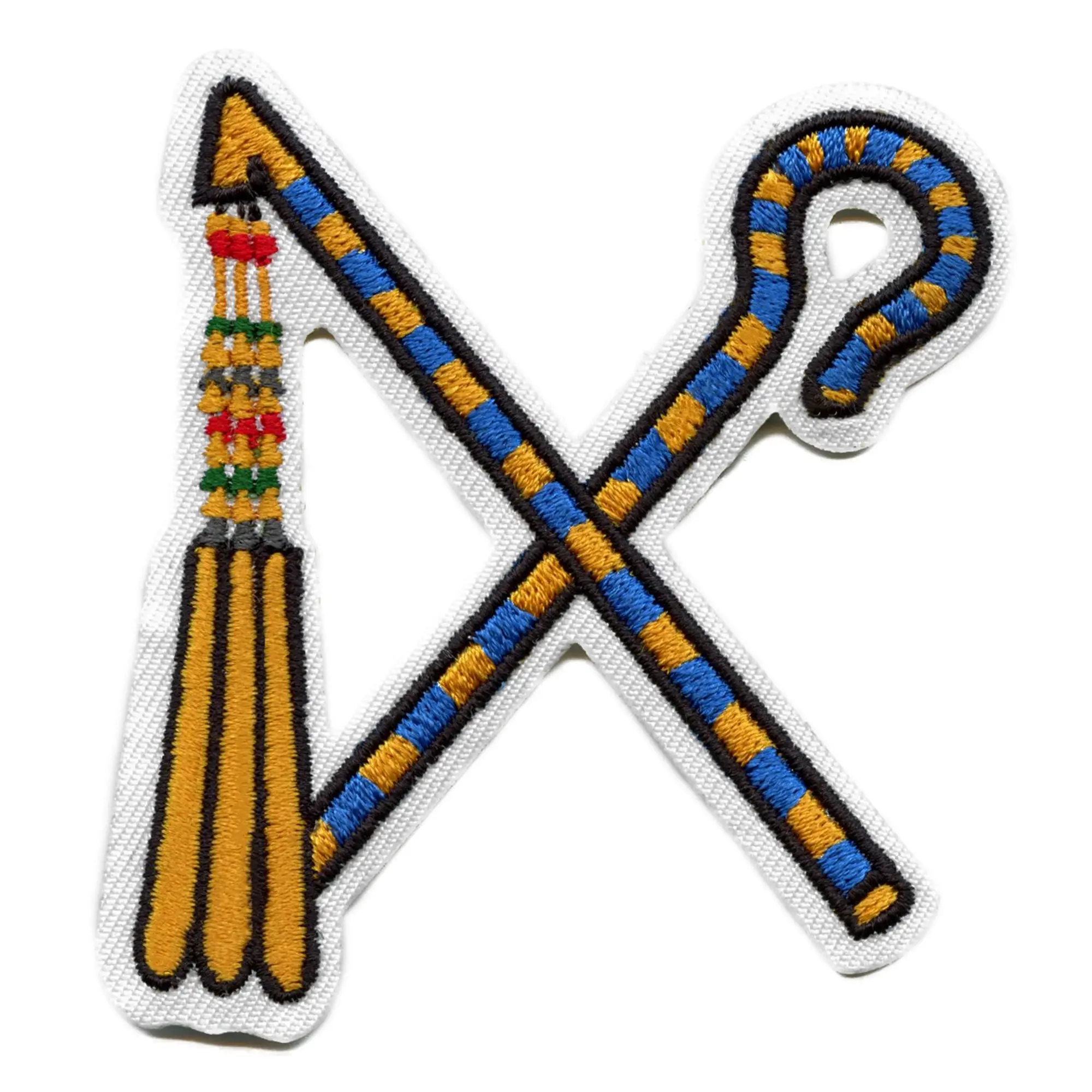 Crook And Flail Blue Patch Egyptian Pharaoh Embroidered Iron On