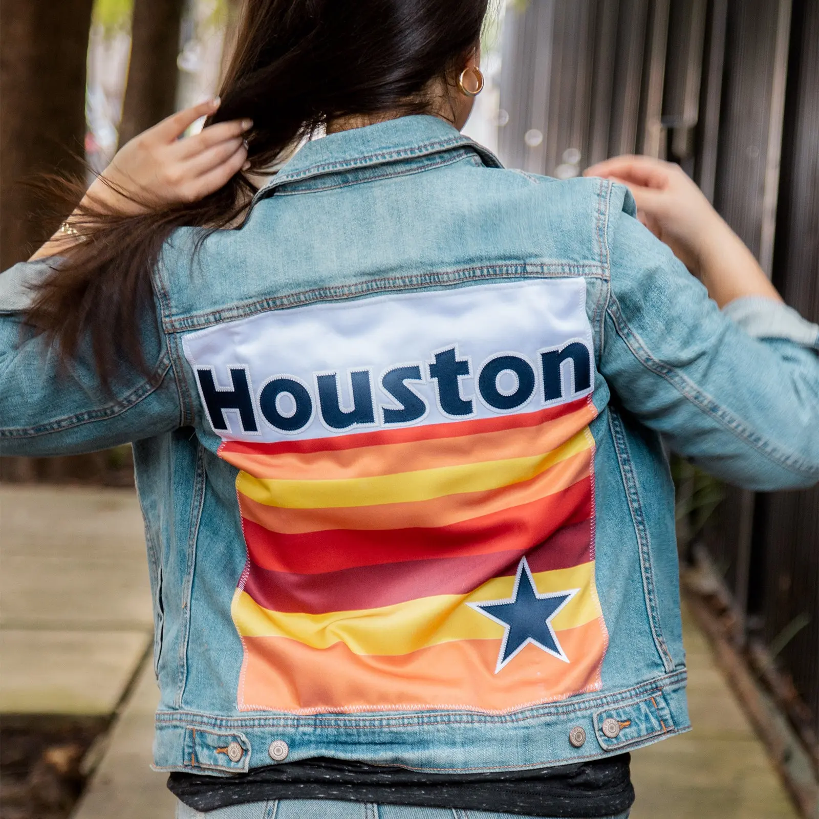 Custom Houston Baseball Team Retro Rainbow Light Denim Jacket For Women - Image 2