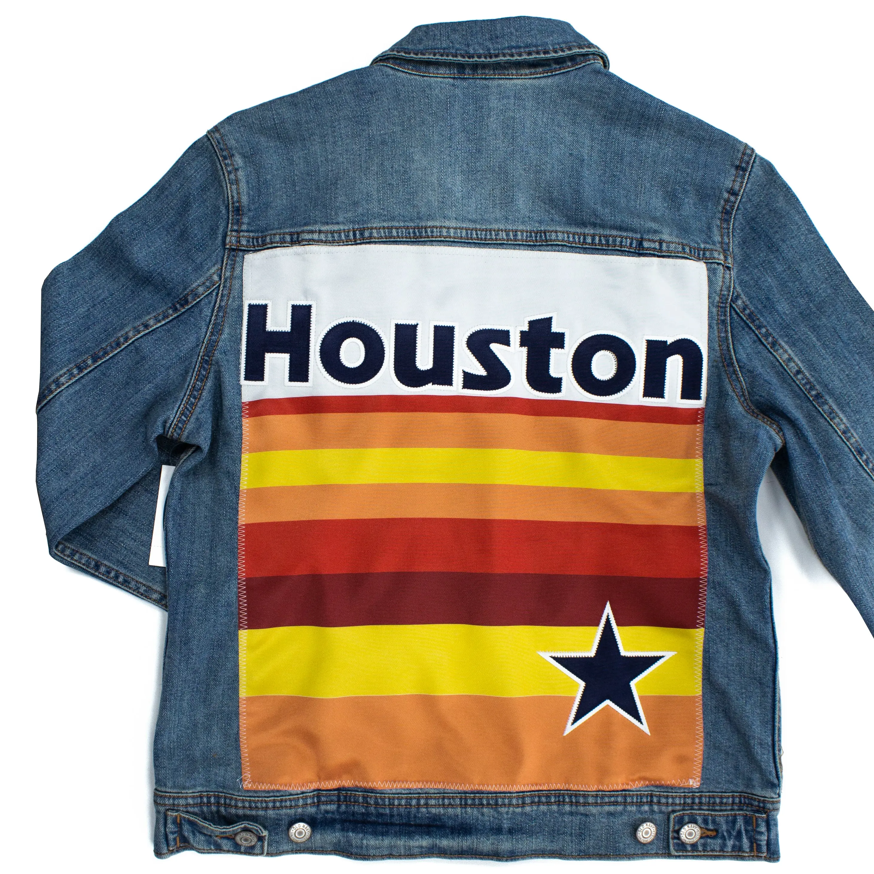 Custom Houston Baseball Team Retro Rainbow Light Denim Jacket For Women - Image 5