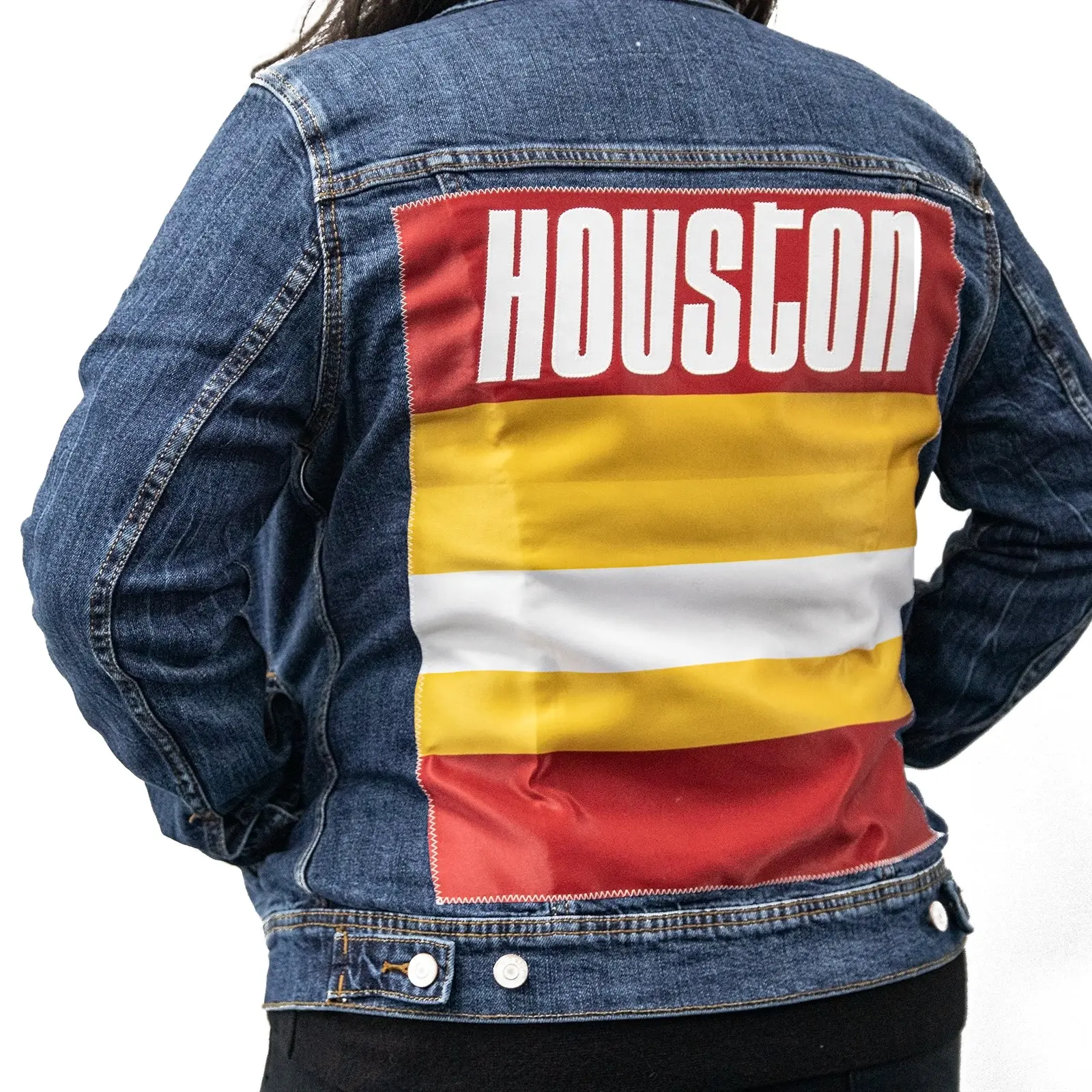 Custom Houston Basketball Team Retro Rainbow Dark Denim Jacket For Women