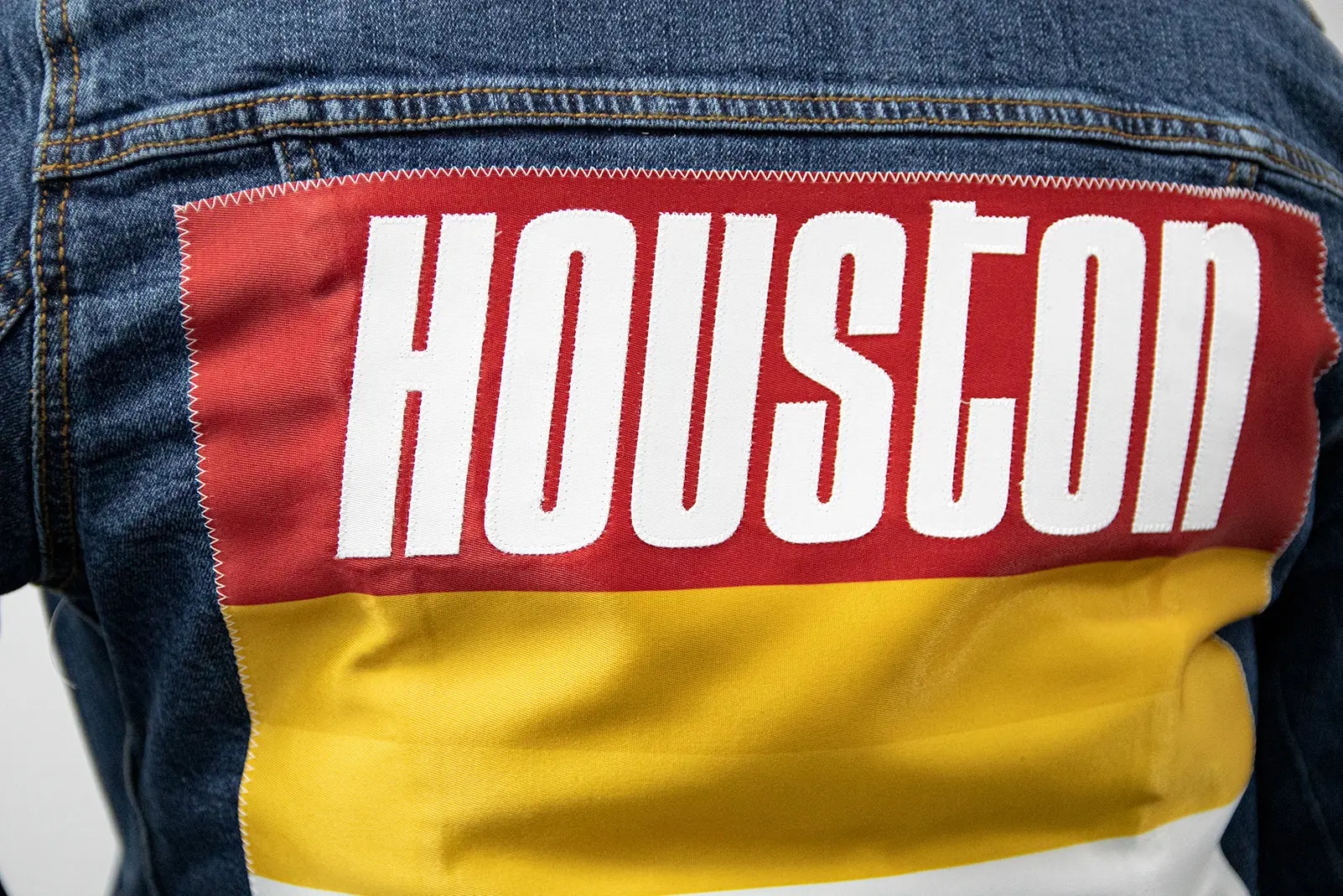 Custom Houston Basketball Team Retro Rainbow Dark Denim Jacket For Women - Image 2