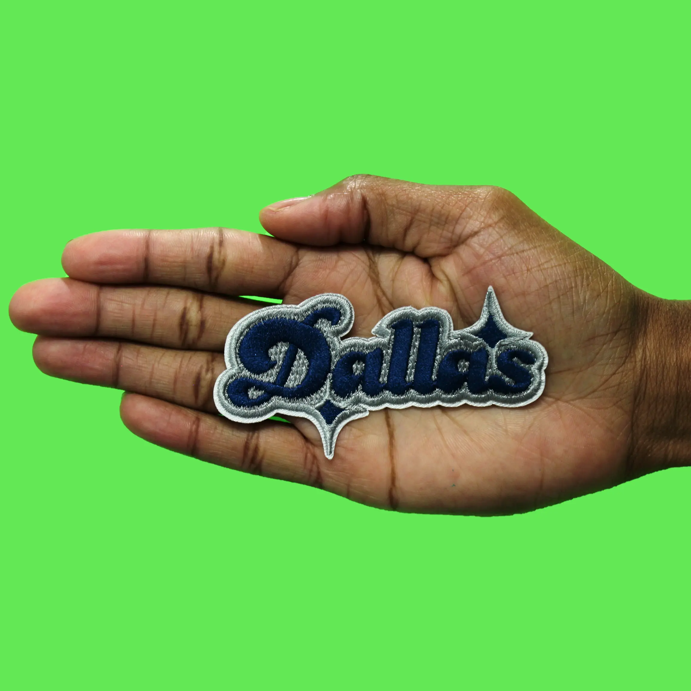 Dallas Sparkle Script Patch Blue/Grey Football Sports Embroidered Iron On - Image 2