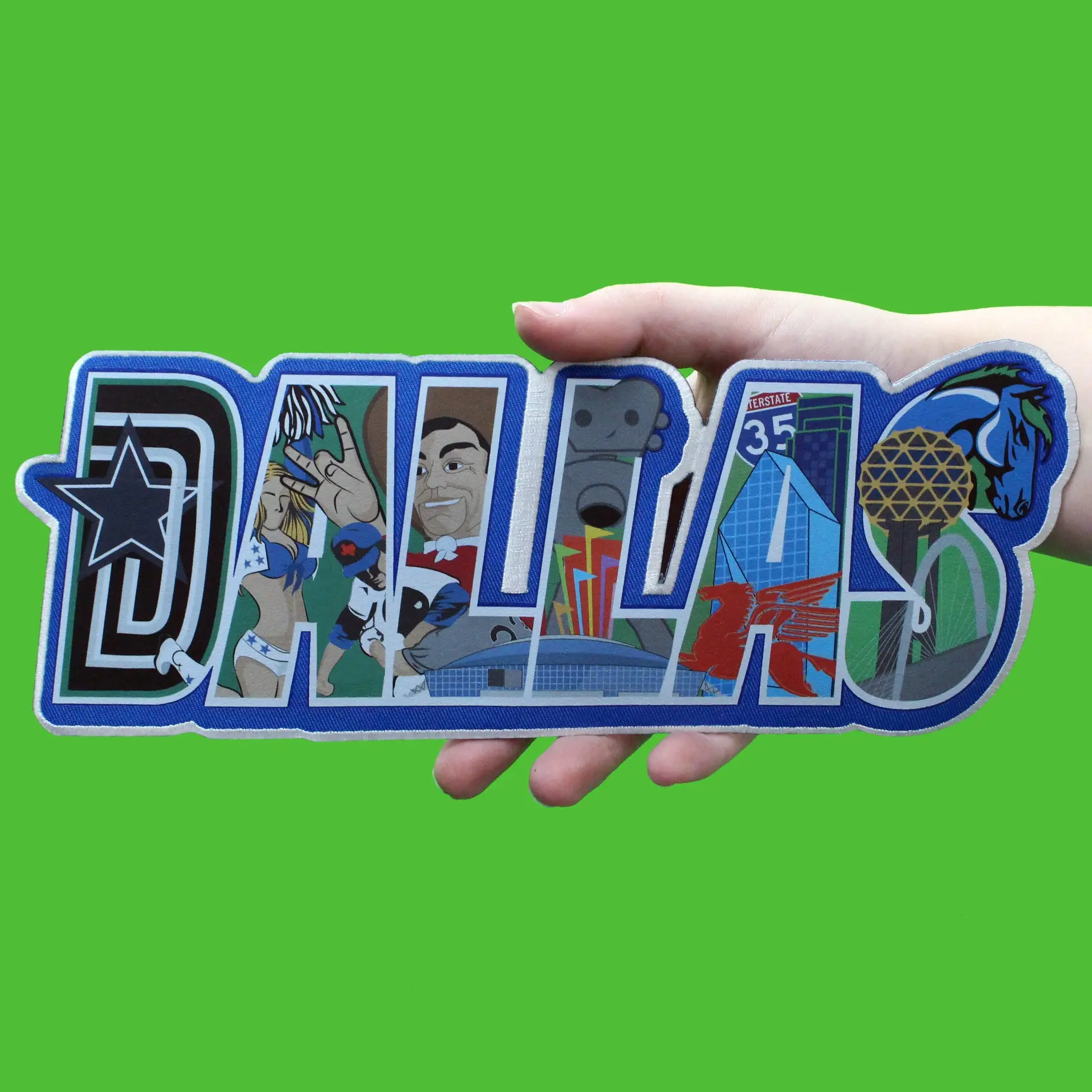Dallas Texas Large Iconic Screen Print Collage Iron On Embroidered Patch - Image 2