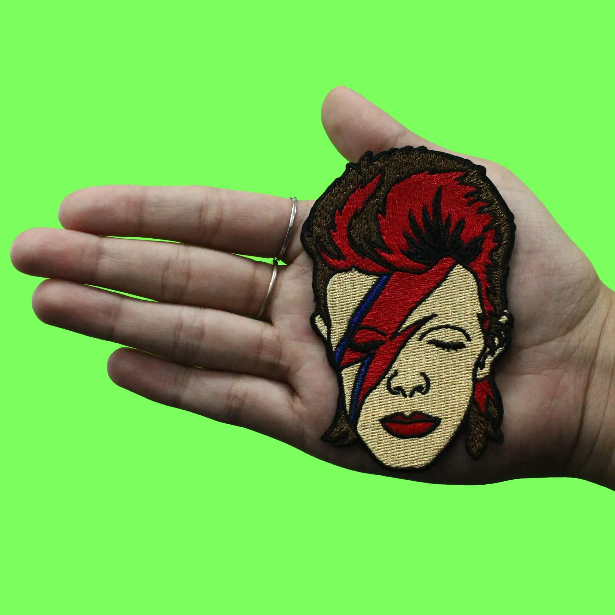 David Bowie Rock Patch Ziggy Face Headshot Embroidered Iron On - Image 2