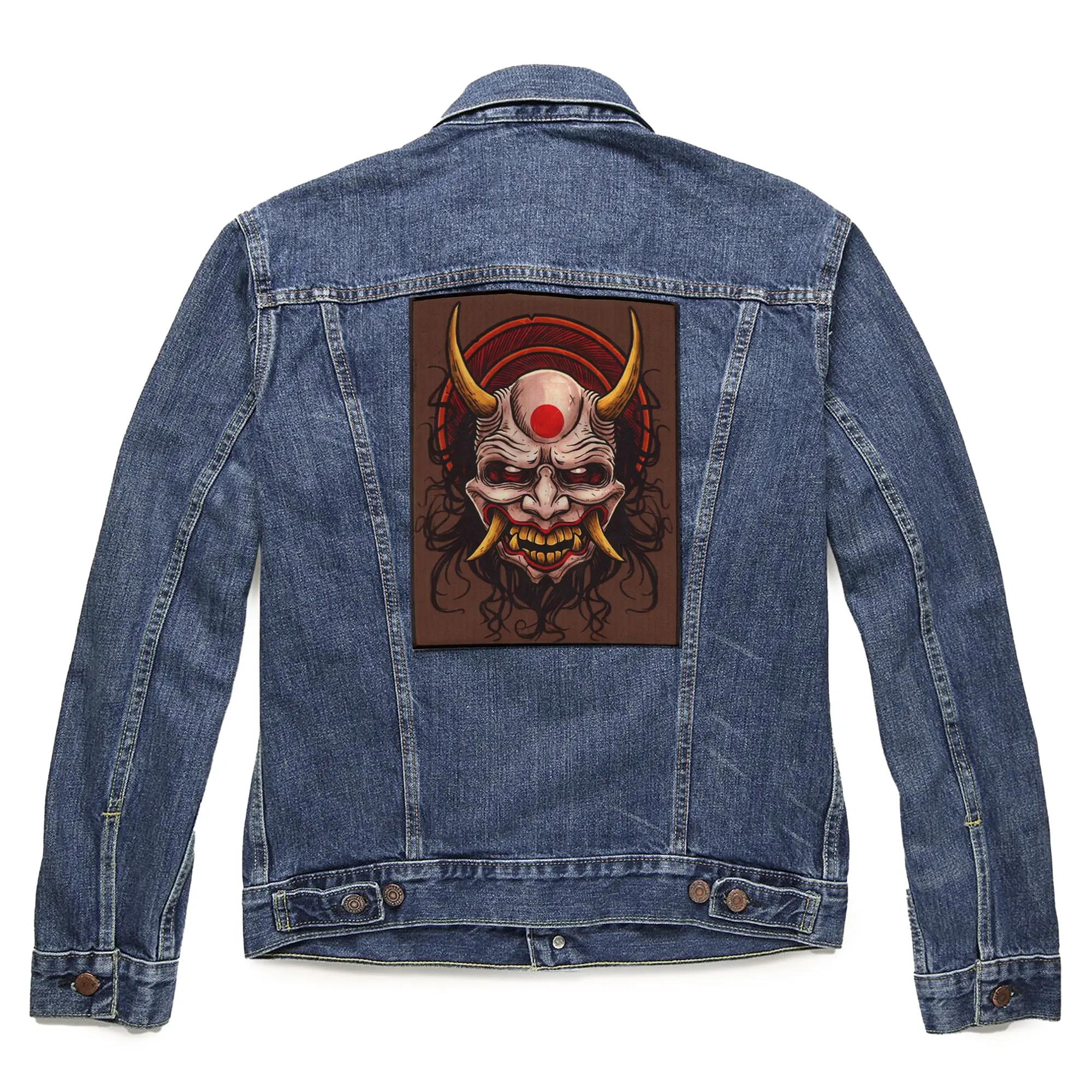 Horned Evil Demon Samurai FotoPatch Back Patch XL Embroidered Iron On - Image 2