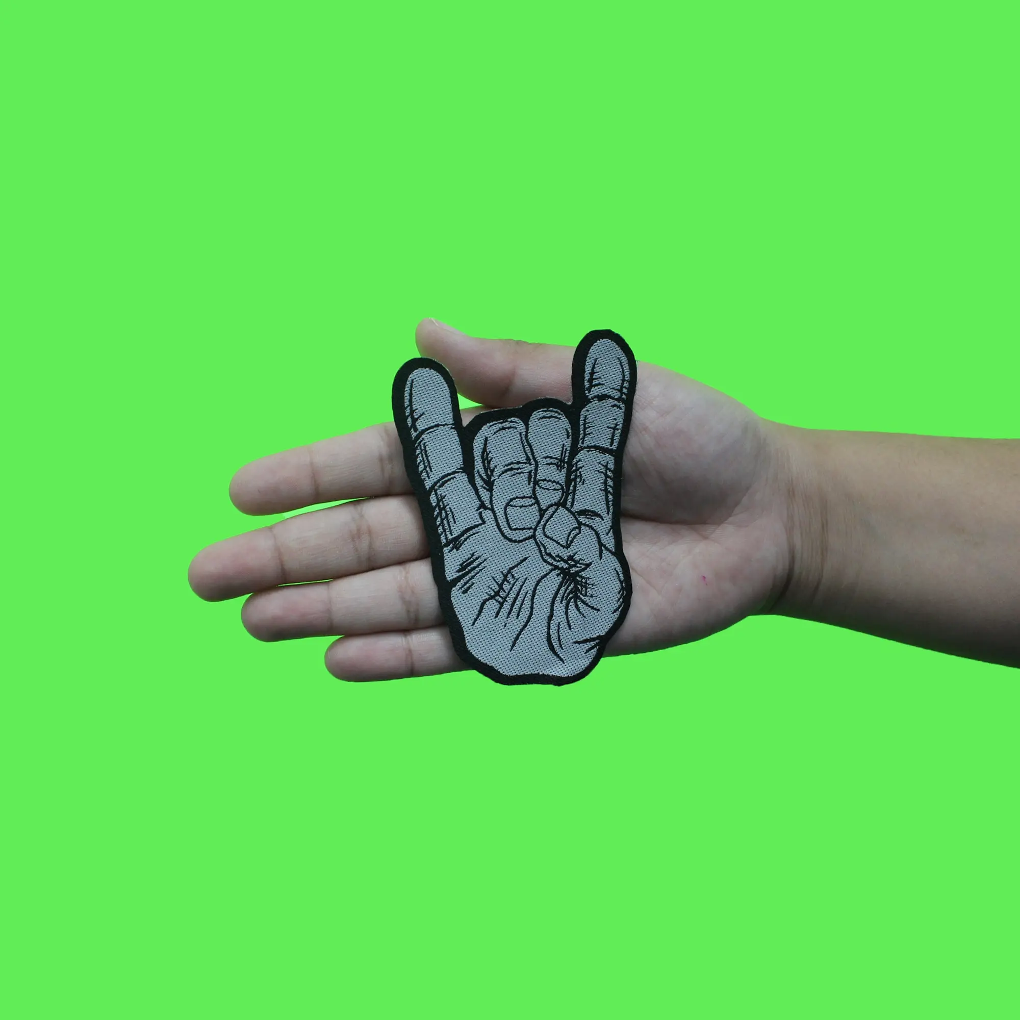 Devil Horns Hand Patch Alternative Rock Metal Woven Sew On - Image 2
