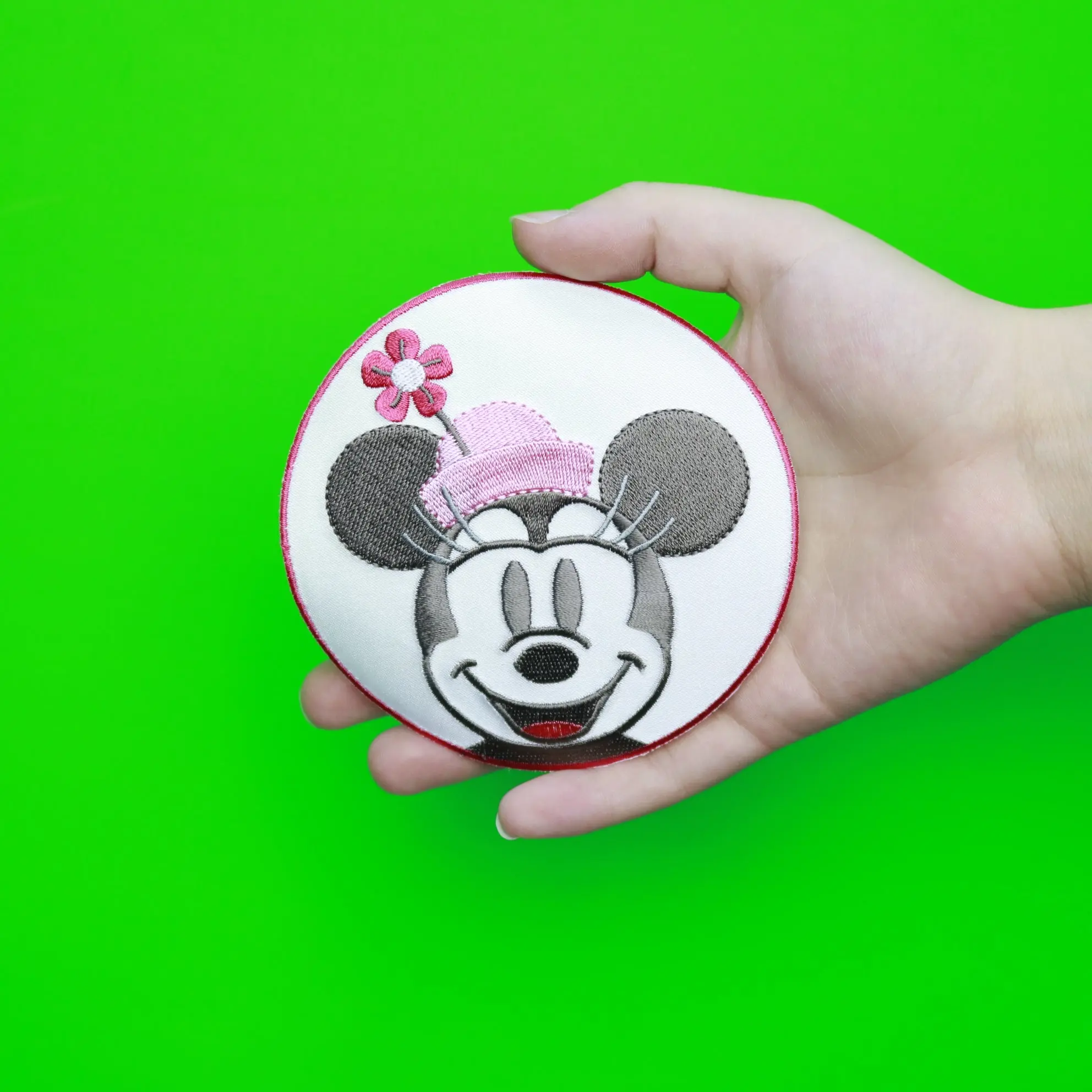 Disney Minnie Head In Pink Circle Embroidered Applique Iron On Patch - Image 3