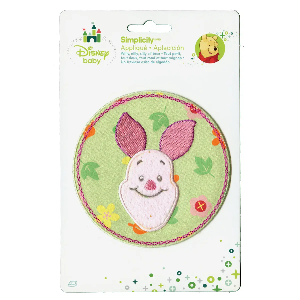 Disney Piglet Head In Flower Circle Embroidered Applique Iron On Patch - Image 2