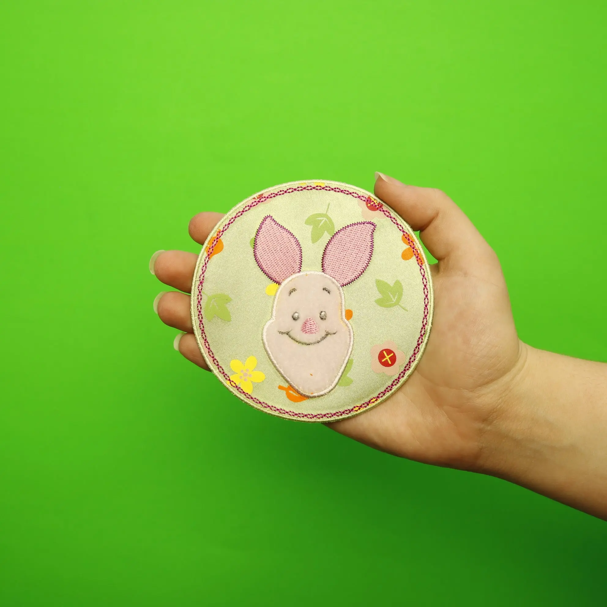 Disney Piglet Head In Flower Circle Embroidered Applique Iron On Patch - Image 3