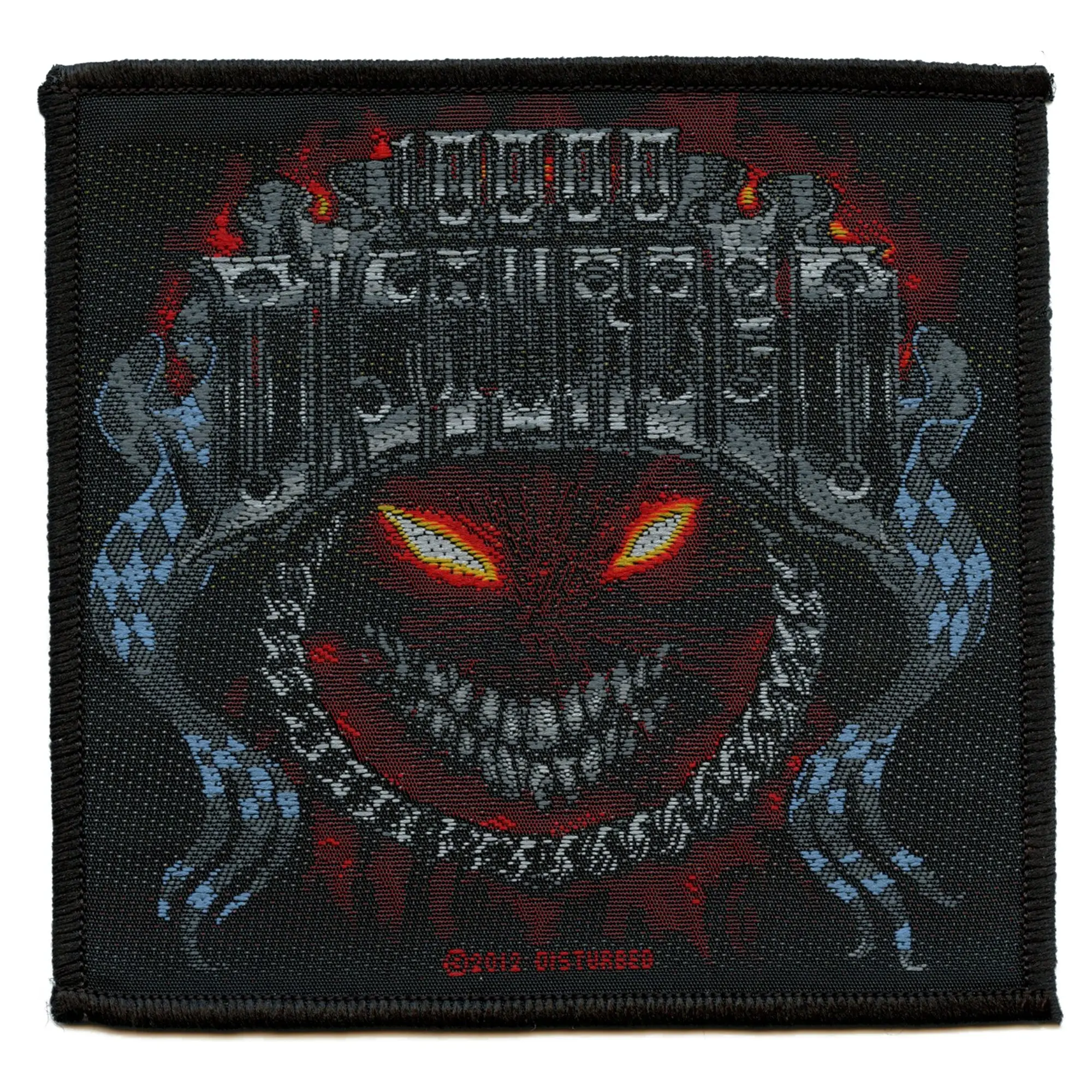 Disturbed Chrome Smiley Patch Band Logo Flames Woven Sew On