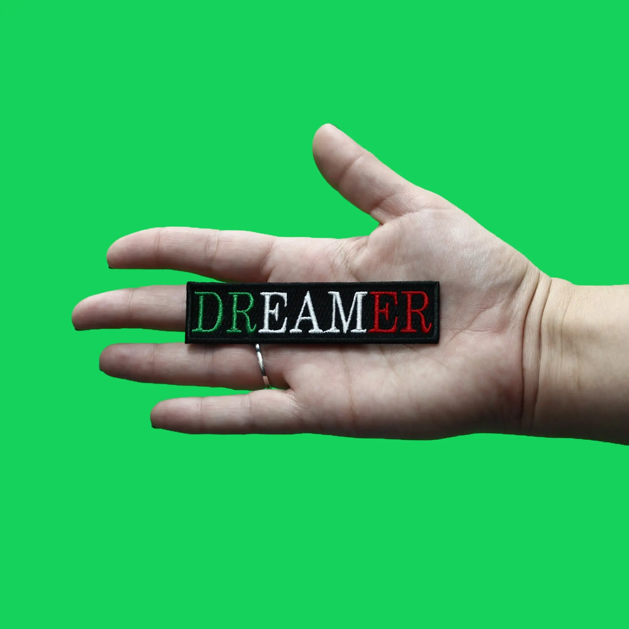 Dreamer Green White Red Patch Mexico Flag Theme Embroidered Iron On - Image 2